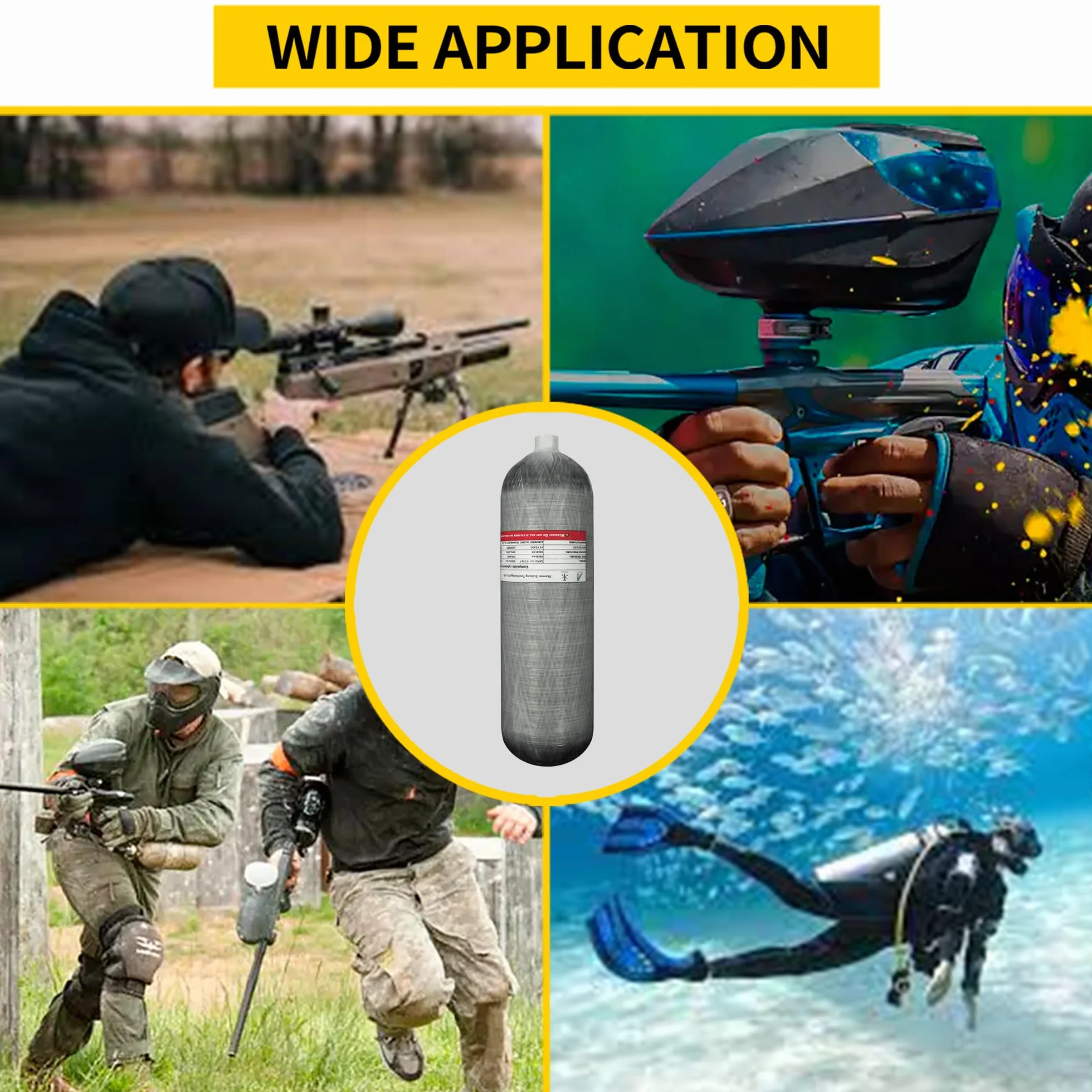 TUXING Depósito de aire fibra de carbono 4,7L 4500 psi 300 bar botella vacía estación llenado paintball dos manómetros manguera alta presión 24 pulgadas M18x1.5