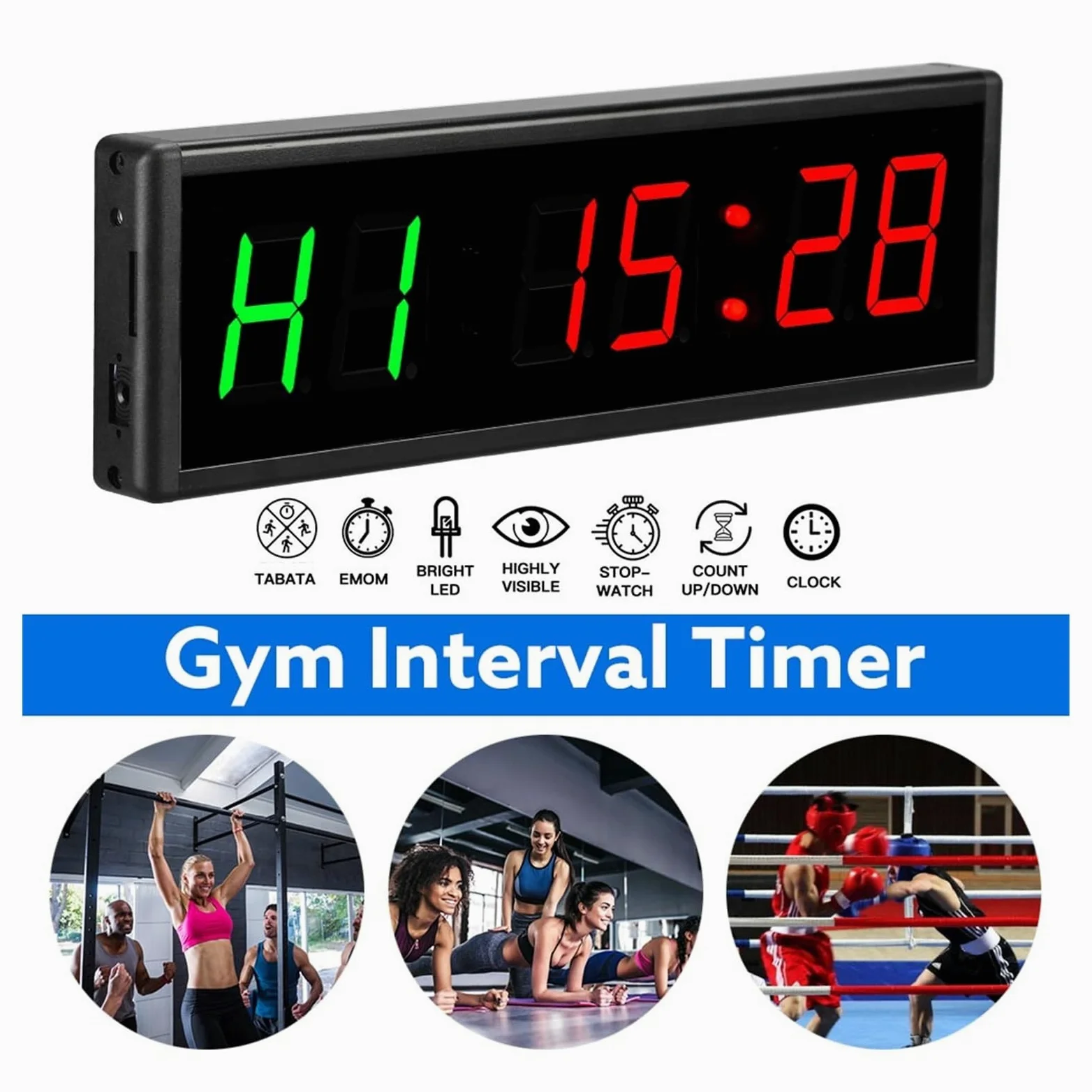 Temporizador de Gimnasio, Temporizador de Gimnasio de 2,3 ", Temporizador de intervalo LED, Reloj de Pared de Cuenta Regresiva Digital, Temporizador de Fitness, dígitos de 2,3 Pulgadas, cronómetro de