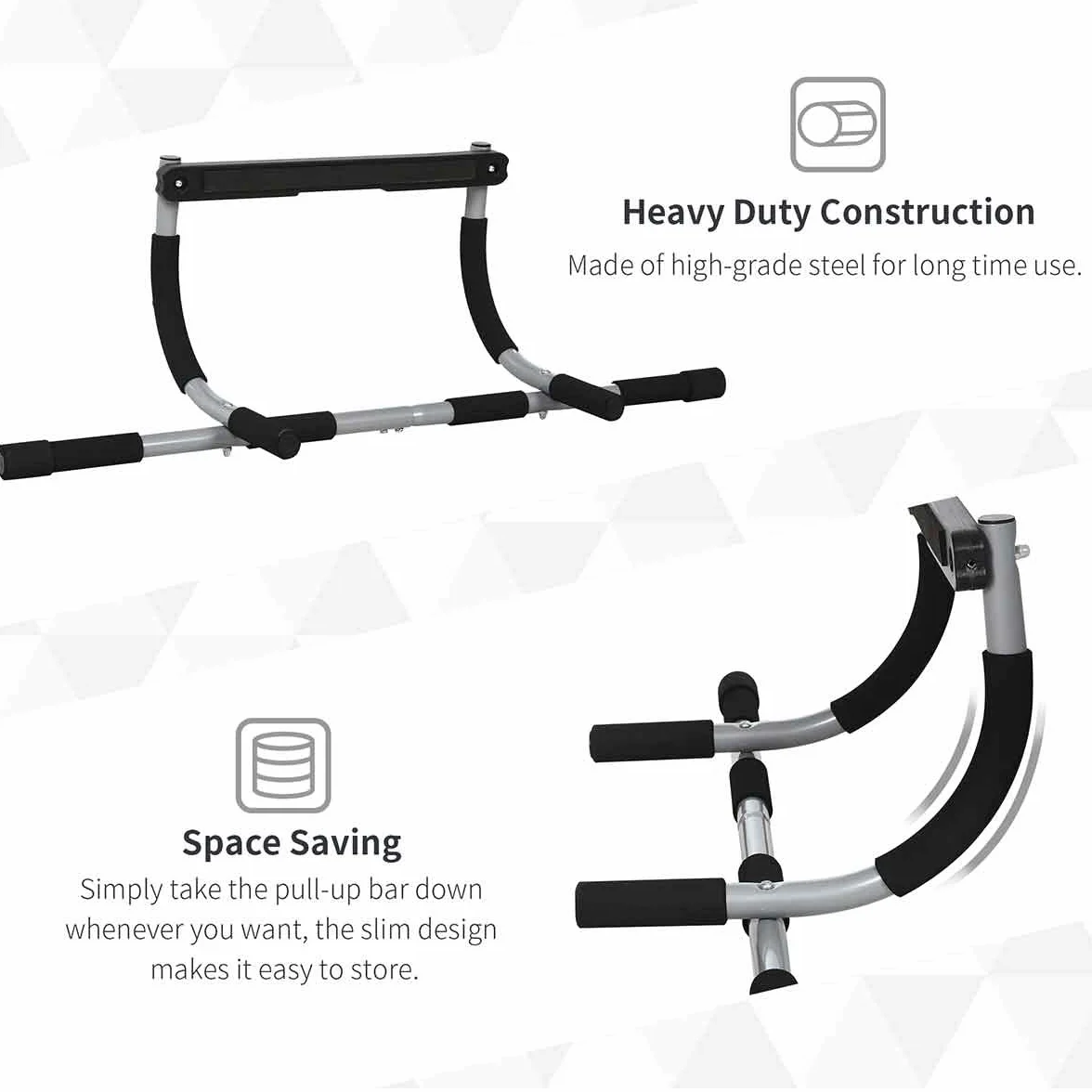 HOMCOM Pull-Up Bar Doorway Home Fitness Horizontal Bar Indoor Gym Upper Body Workout Grey