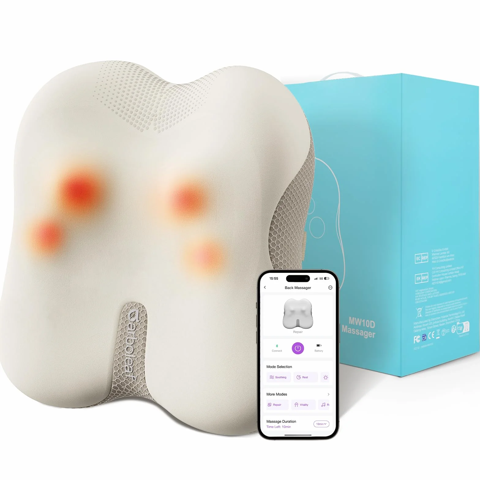 Arboleaf Cojín de Masajeador Shiatsu con Bluetooth y Control por APP, Masajeador de Cuello, Espalda y Lumbar con Calor