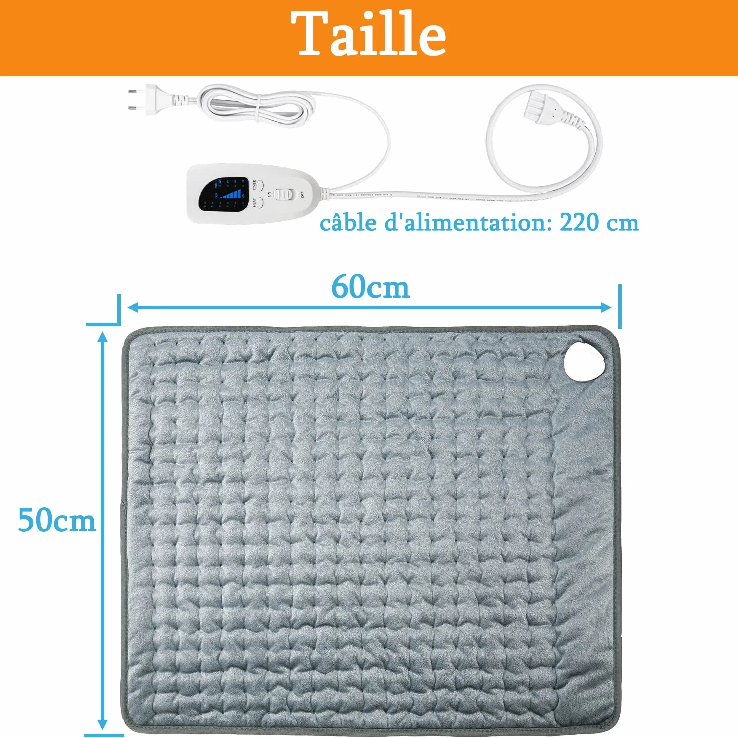 Manta Electrica Lumbar, Manta eléctrica para espalda, cuello, hombros y vientre con función de apagado automático, Franela Suave (gris oscuro, 50x60cm)