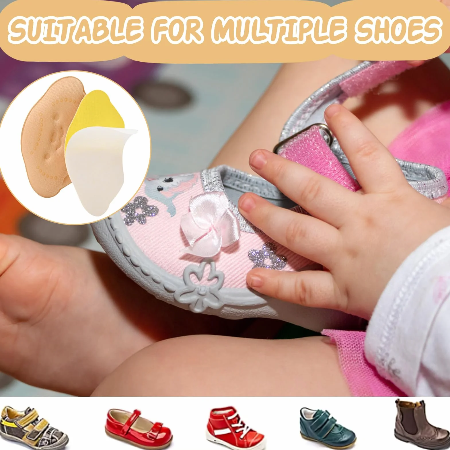 Taloneras para Zapatos de Niños, Set de 6 Unidades, Reduce el Tamaño, Cómodas y Autoadhesivas