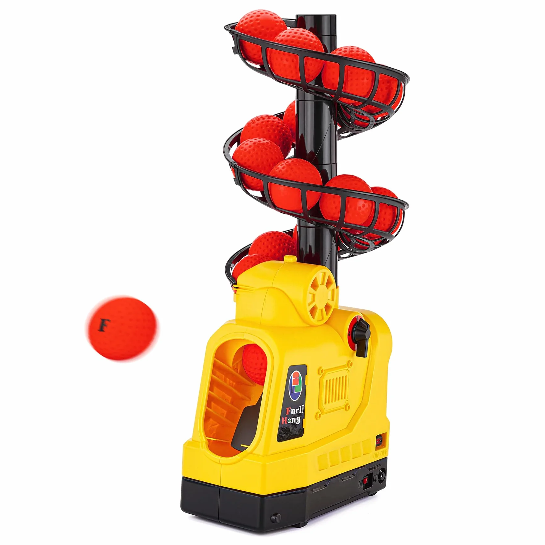 Furlihong 681TPCBH Máquina Lanzadora 4 en 1 Béisbol Pickleball Tenis Críquet – Oscilación Automática, 4 Niveles de Distancia, Soporte Ajustable, Funciona con Batería/CA/Power Bank, para Principiantes