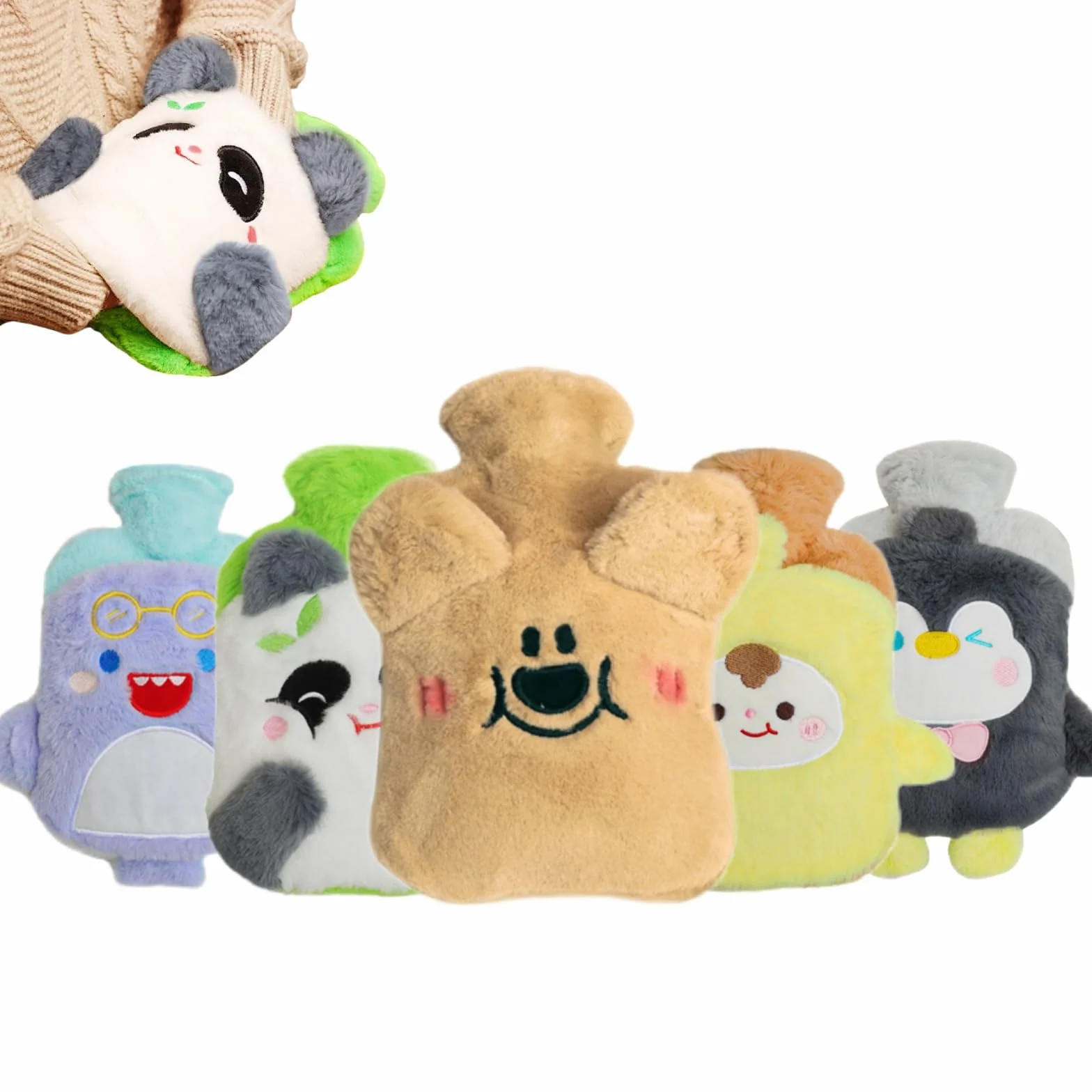 Bolsa Agua Caliente 1L con Oso de Peluche, a Prueba de Fugas y Explosiones, Extraíble