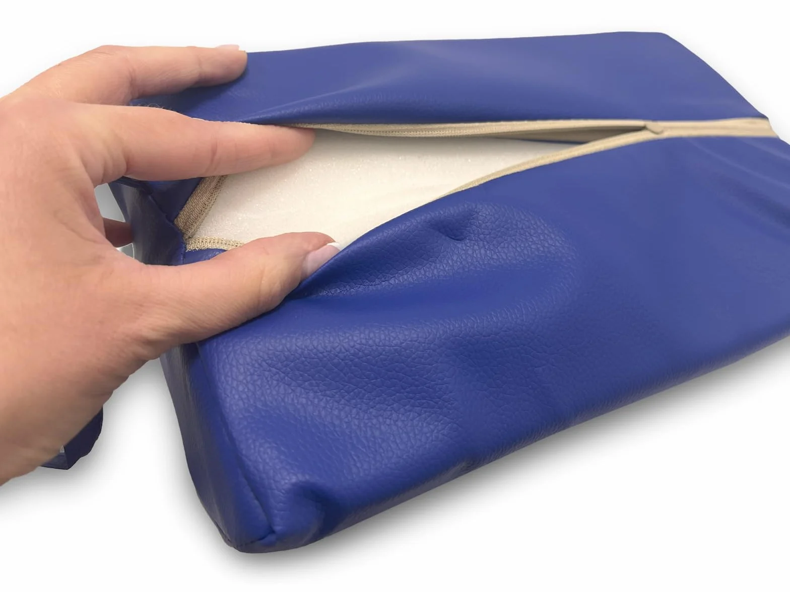 QUIRUMED Cojín Medio Cilindro 30x18 cm Blanco Ergonómico Polipiel Espuma Masaje Fisioterapia