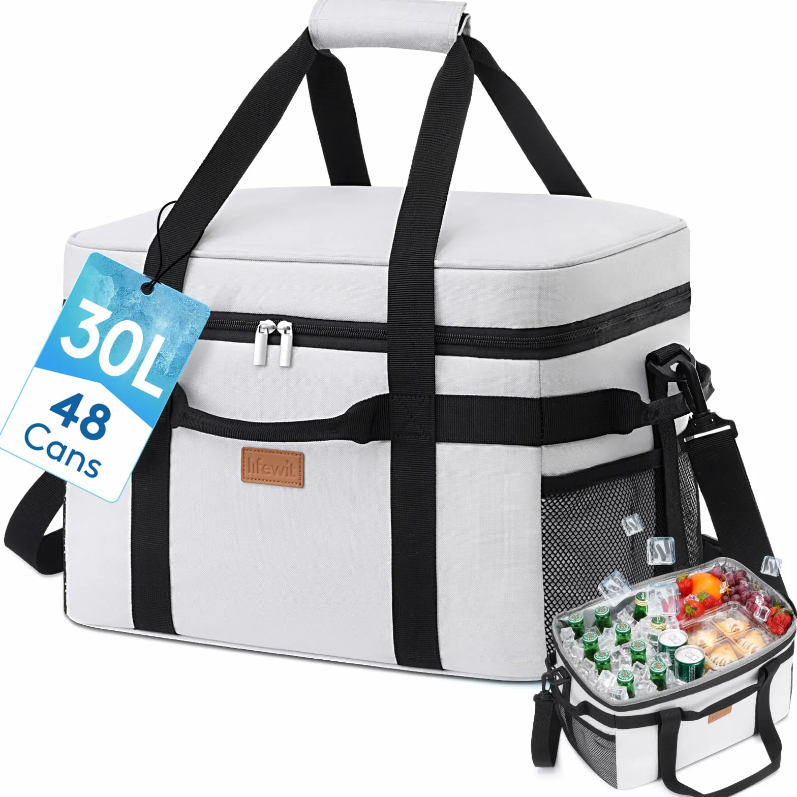 Lifewit Nevera Portatil, Bolsa Termica Grande, Cooler Bag Plegable con múltiples asas, Bolsa Nevera Porta Alimentos para Hombre Mujer, Porta Alimentos para Picnic, Camping, Barbacoa, Gris Seda, 30L