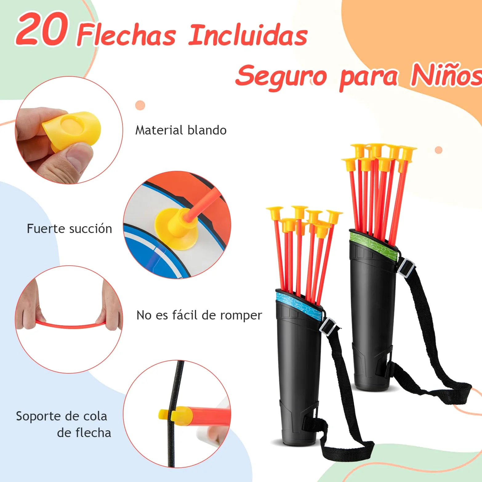 GOPLUS Juego de Arcos y Flechas para Niños, Set de Tiro con Arco LED con 20 Flechas con Ventosa, 2 Carcajs, Diana Desmontable, Set de Tiro al Aire Libre para Niños de 3 a 12 Años