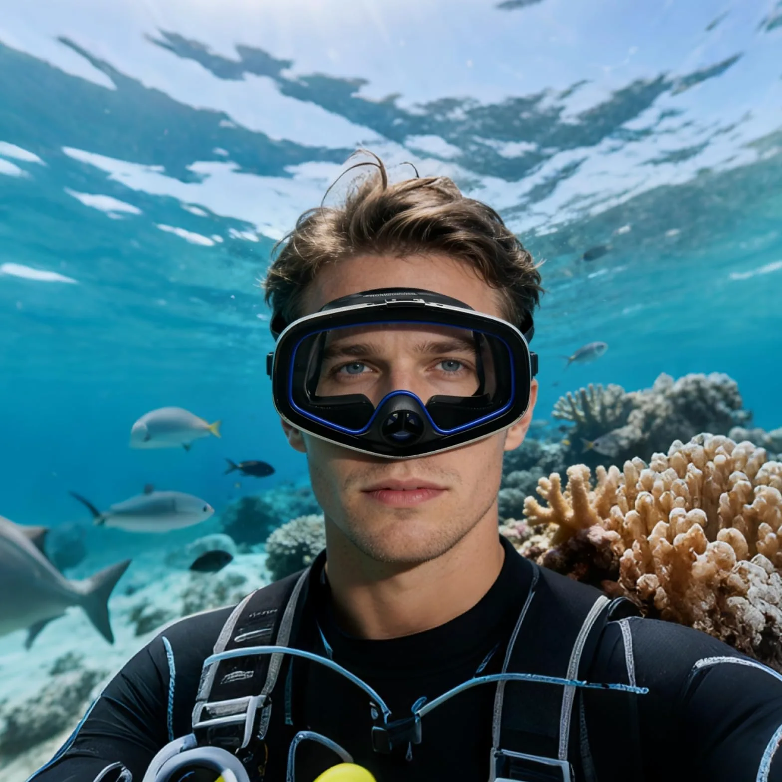 Máscara de buceo con funda, máscara de buceo profesional negra, amplia vista, máscara de esnórquel de vidrio templado Ansi, cómoda silicona líquida, nariz pellizcable, máscara de buceo con