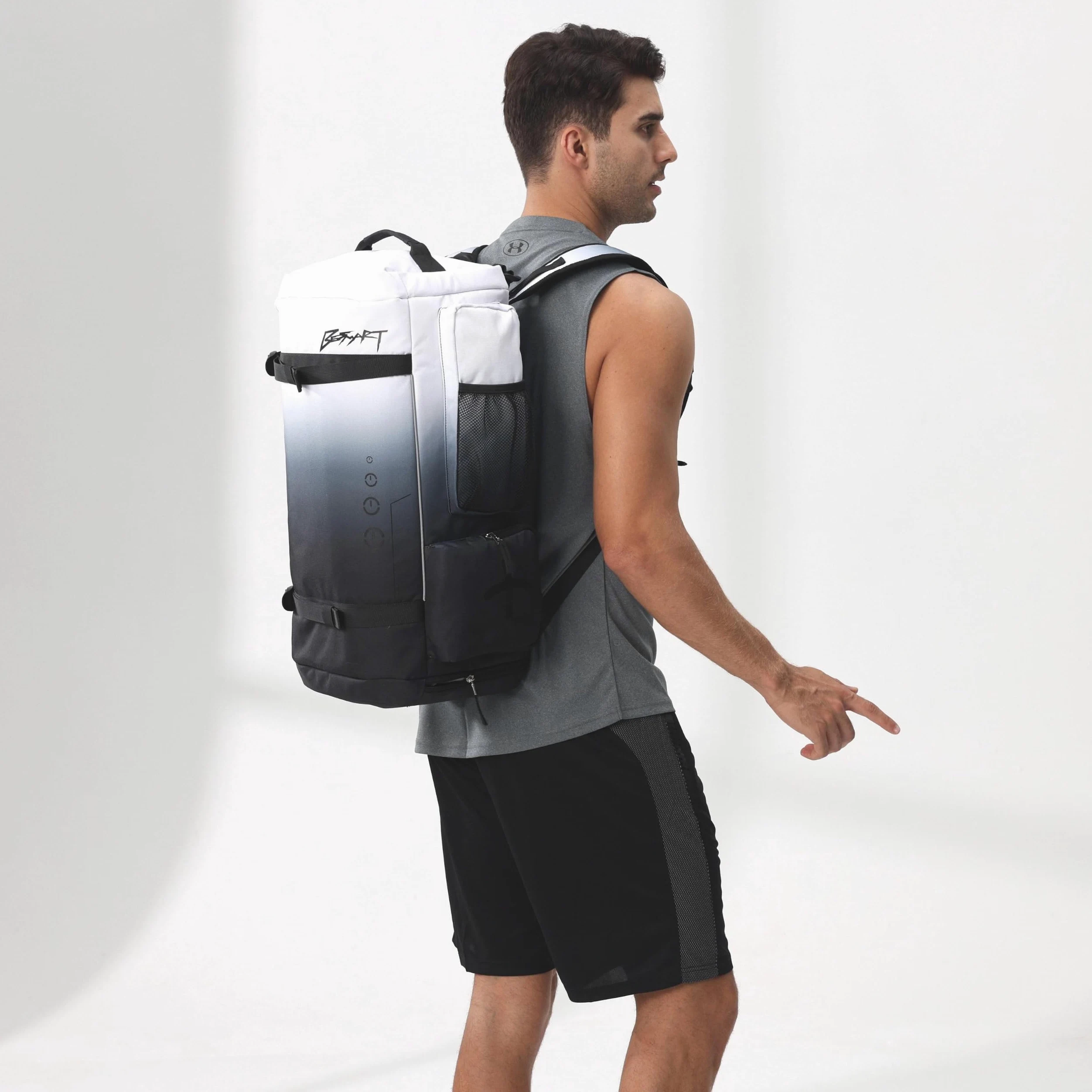 BE SMART - Mochila de gimnasio extragrande de 50 L para hombre, bolsa de gimnasio grande con compartimento para zapatos, bolsas de lona resistentes al agua, Gardient Black, XL, Mochila de lona para