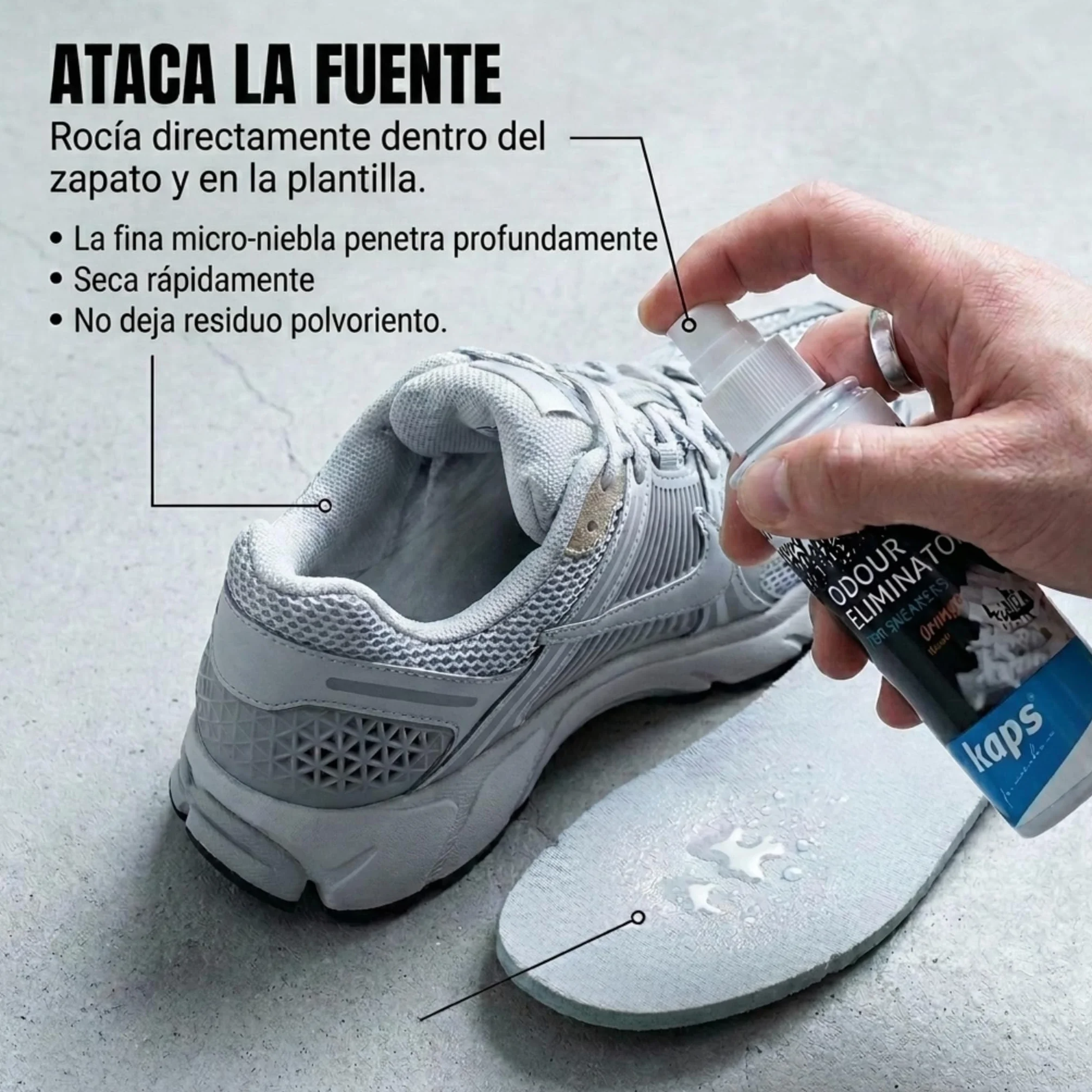 Kaps Desodorante Zapatos para Zapatillas y Calzado Informal, Aroma de Naranja, Nanopartículas de Plata, Eliminador de Olores