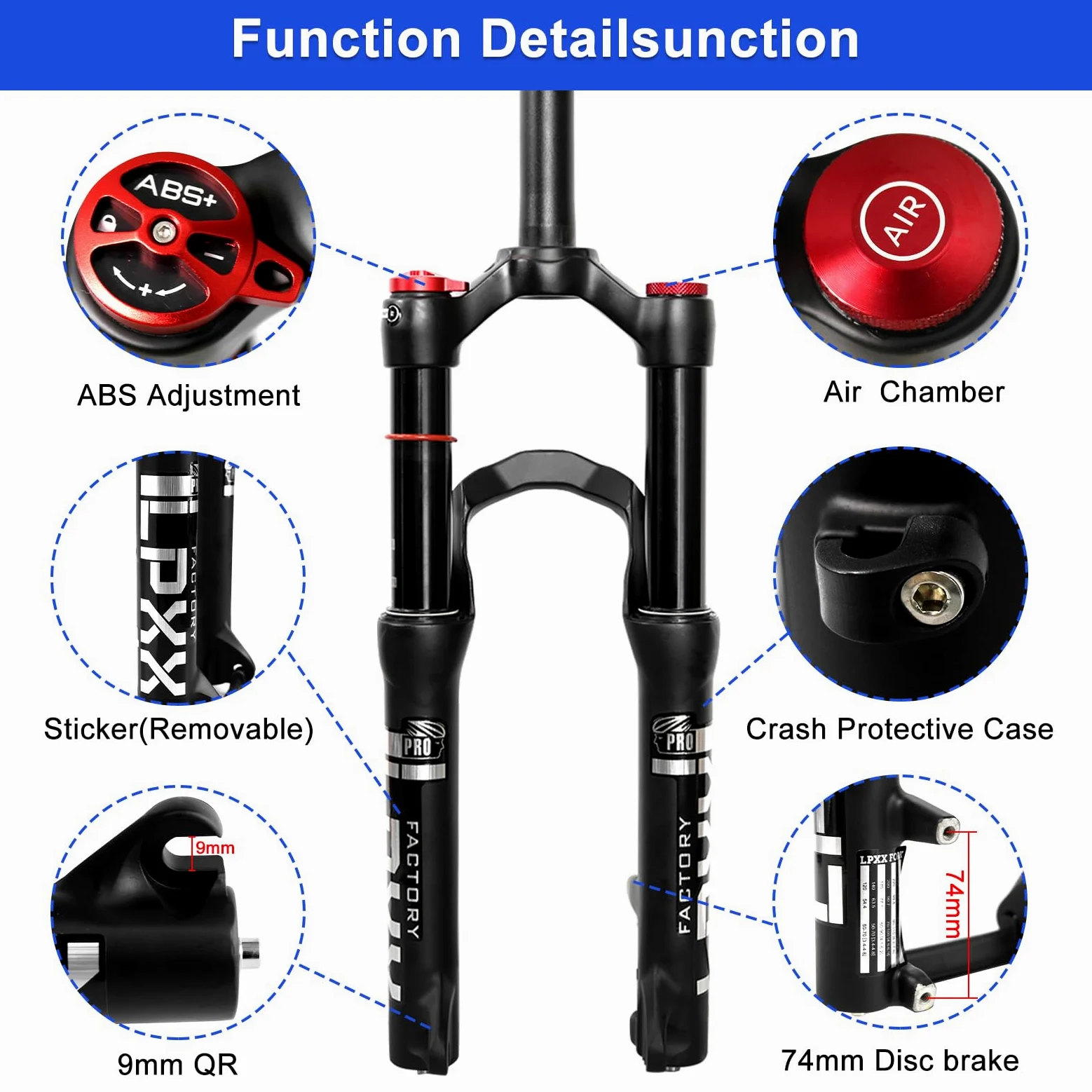 Horquilla de suspensión neumática de bicicleta de 20 pulgadas, 120 mm de viaje, horquilla QR MTB de 9 mm, tubo recto de 1 1/8 pulgadas, bloqueo manual, horquilla delantera de freno de disco