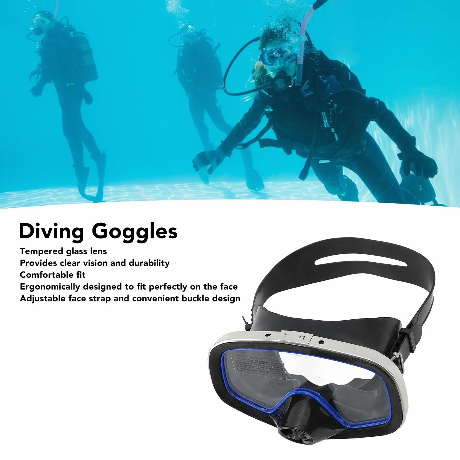 Generic Gafas de Buceo, Lentes de Vidrio Templado a Prueba de Agua de Silicona, Gafas Subacuáticas con Vista Clara para Bucear, Nadar, a Prueba de Arañazos, Cómodas para Bucear