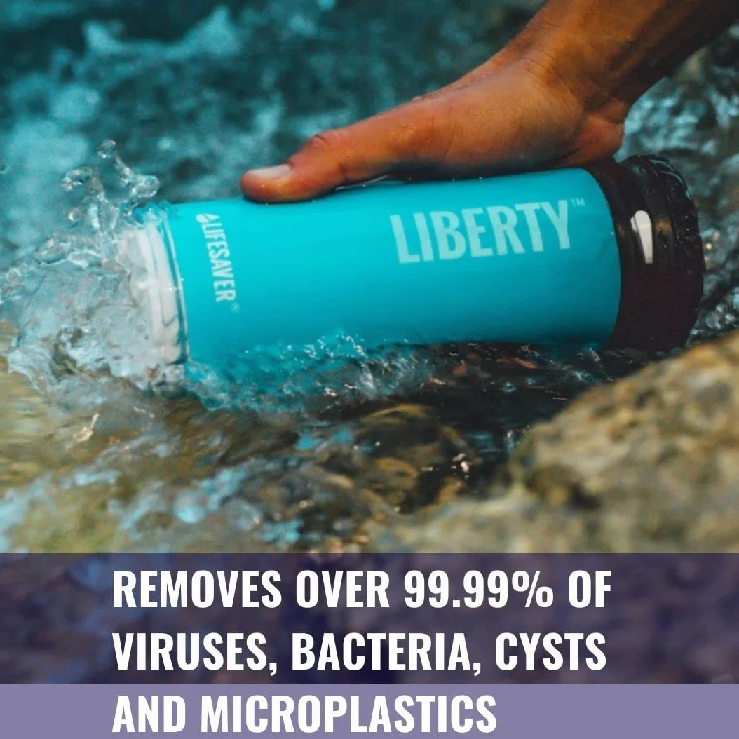 LifeSaver Liberty Botella Agua Filtro Agua 400ml, Purificador Portátil Para Mochila Viaje, Elimina 99,99% Virus Bacterias Microplásticos, 2.000 Litros, Ligero, Camping y Exploración