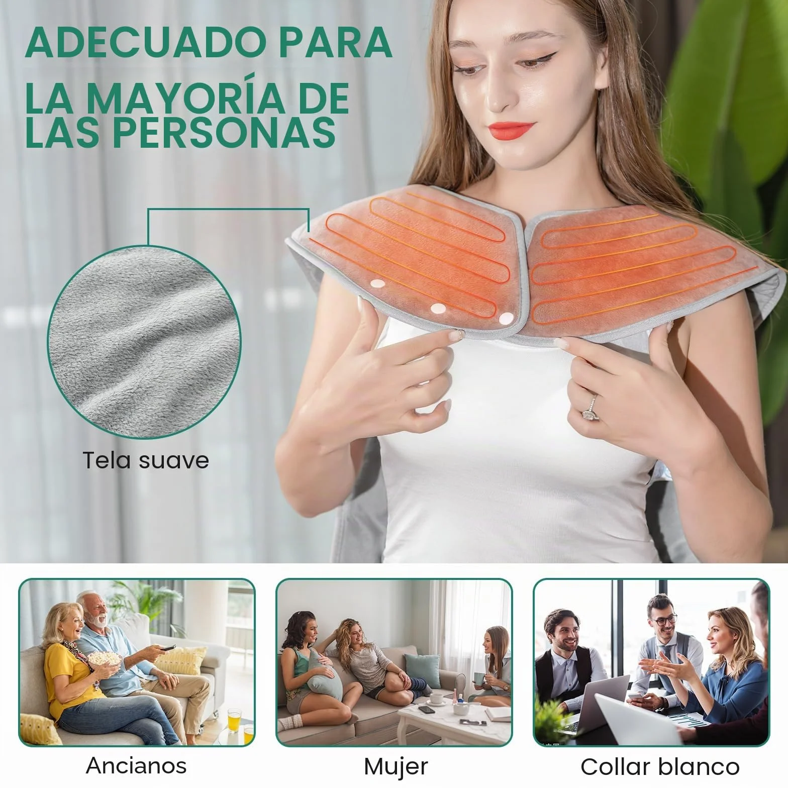 Cojín térmico para espalda, hombros y cuello, con apagado automático, lavable a máquina, 6 niveles de temperatura, con 4 temporizadores, almohadilla térmica para la espalda (100 x 60 cm)