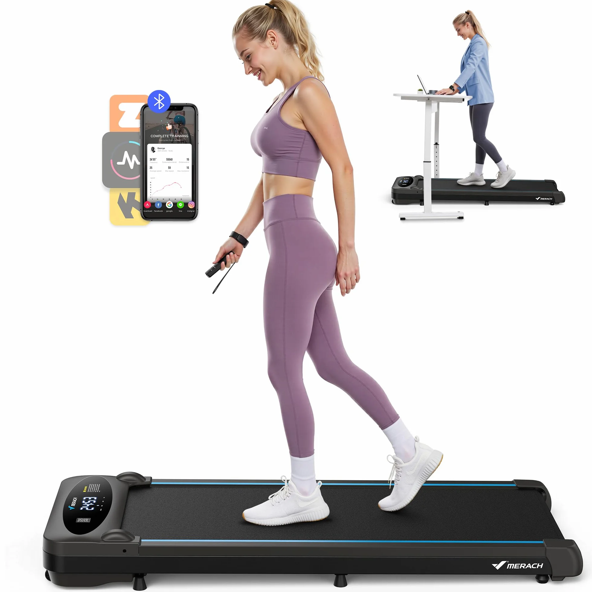 MERACH Cinta de Correr, 3 in 1 Cinta de Andar Eléctrica, 1-6KM/H 2.75HP Cinta de Correr Electrica con Mando a Distancia y Pantalla LED, Walking Pad Compacta para Casa y Oficina
