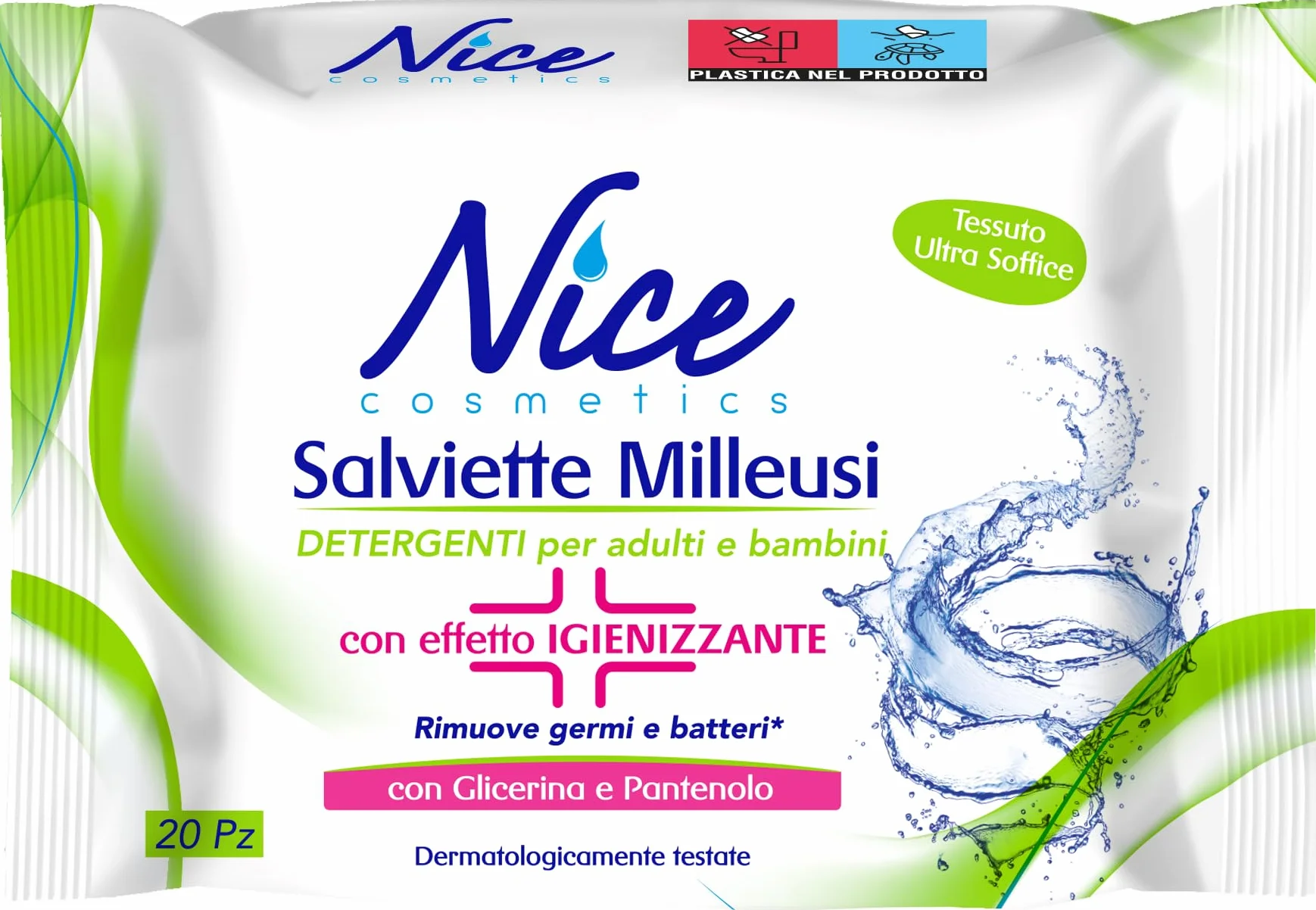 Nice Toallitas Desinfectantes Milleusi - Paquete de 20 Toallitas con Glicerina y Pantenol