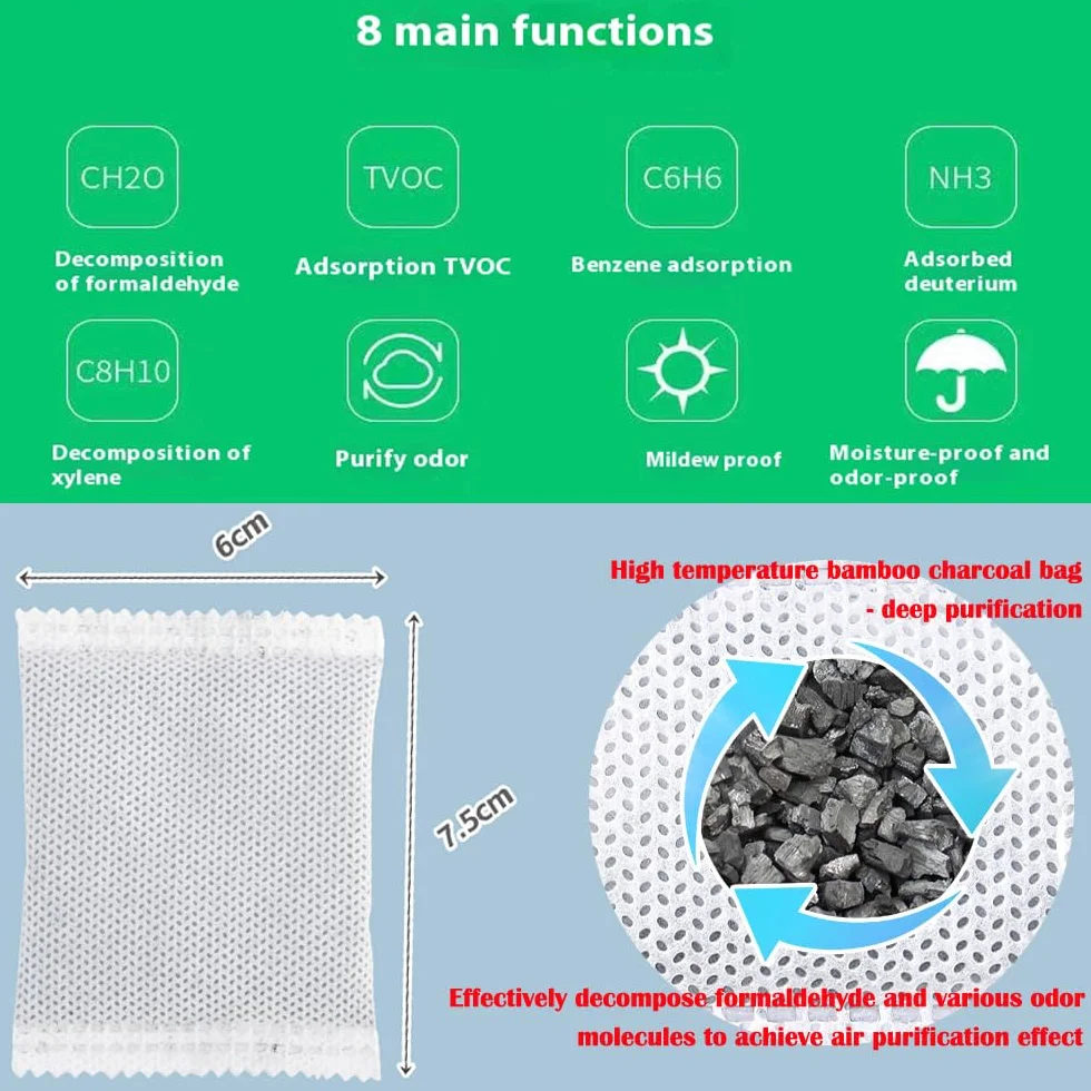 Bolsas purificadoras de olores de carbón de bambú activado 30 piezas para hogar y auto ambientador natural