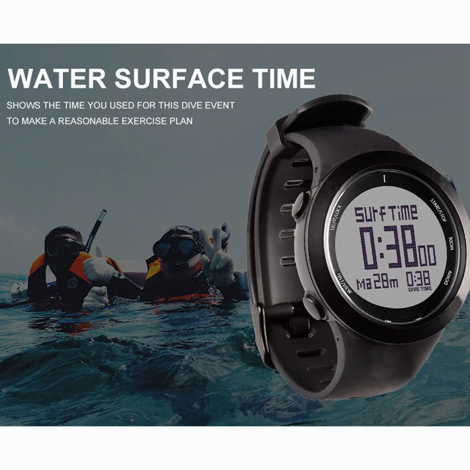 Reloj de Buceo Digital 10ATM Resistente Al Agua Temporizador de Buceo para Entusiastas del Deportes de Natación Caucho de Acero Inoxidable (Negra)