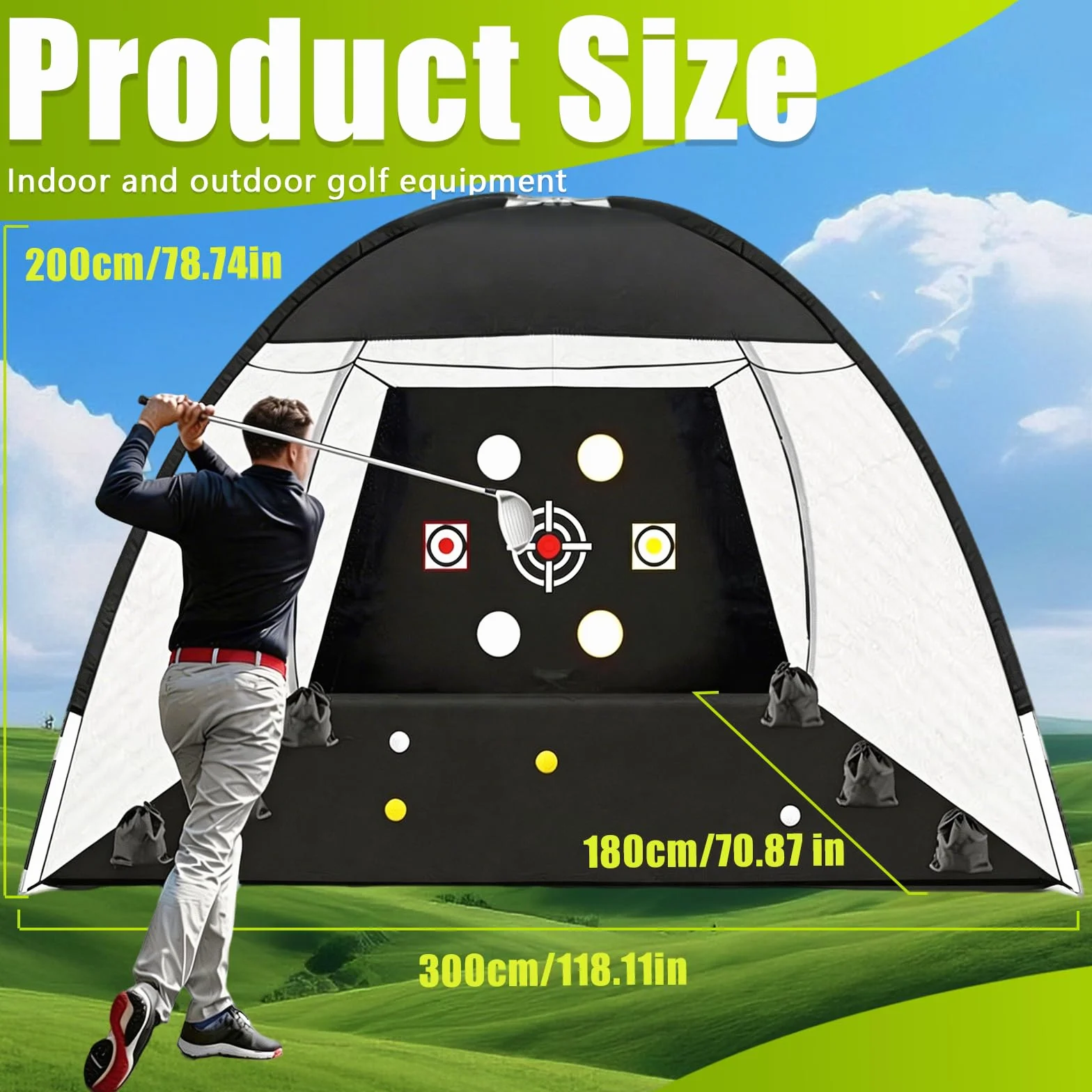 Red de Práctica de Golf, 300 x 200 cm Red de Práctica de Swing de para Interiores y Exteriores con Esterilla de Césped Pelotas de Golf Tees Saco de Arena Ganchos Mostrador y Bolsa de Transporte