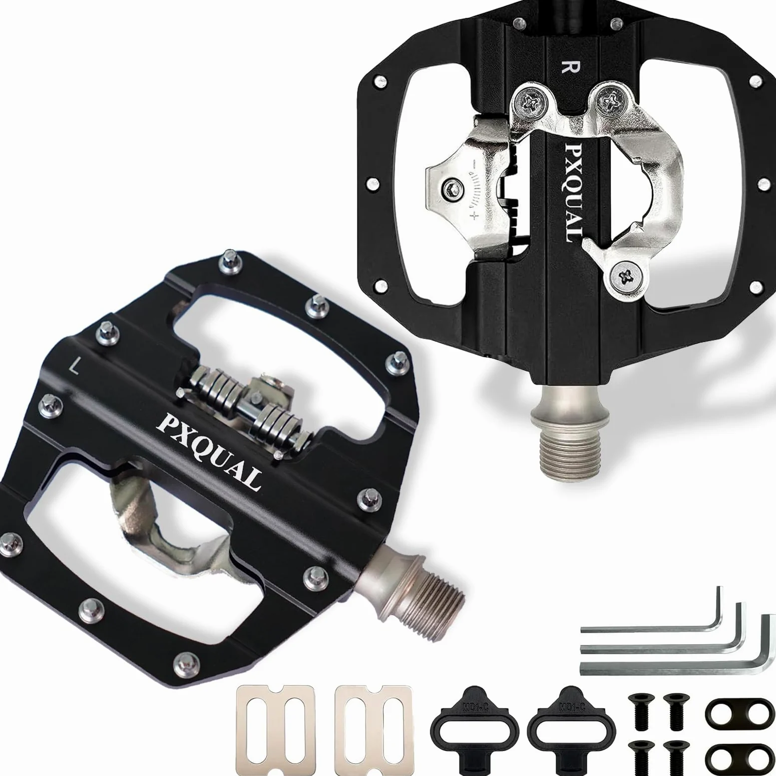 SPD Pedals - Pedales MTB de 9/16 pulgadas, color negro, pedal ligero de doble cara sin clips/plano MTB - Acero cromado, rodamientos sellados y carcasa de aluminio CNC, pedal de bicicleta de