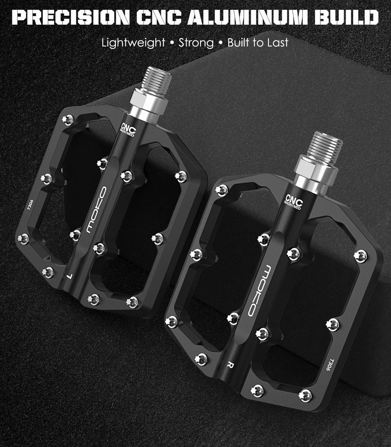 MoKo Pedales para Bicicleta de Montaña 2 Paquetes, Pedales de Aluminio Mecanizados CNC con 3 Rodamientos Sellados, 24 Clavos Antideslizantes, para Bicicleta de Carretera, Bicicleta Eléctrica
