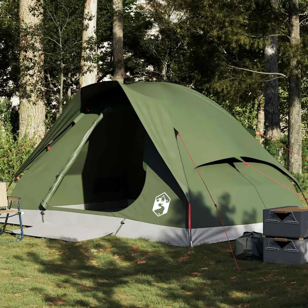 Tienda de campaña 2 personas verde oliva impermeable con doble techo extraíble, poliéster revestimiento de PU, postes de fibra de vidrio ligero, montaje fácil, E-Port para cable