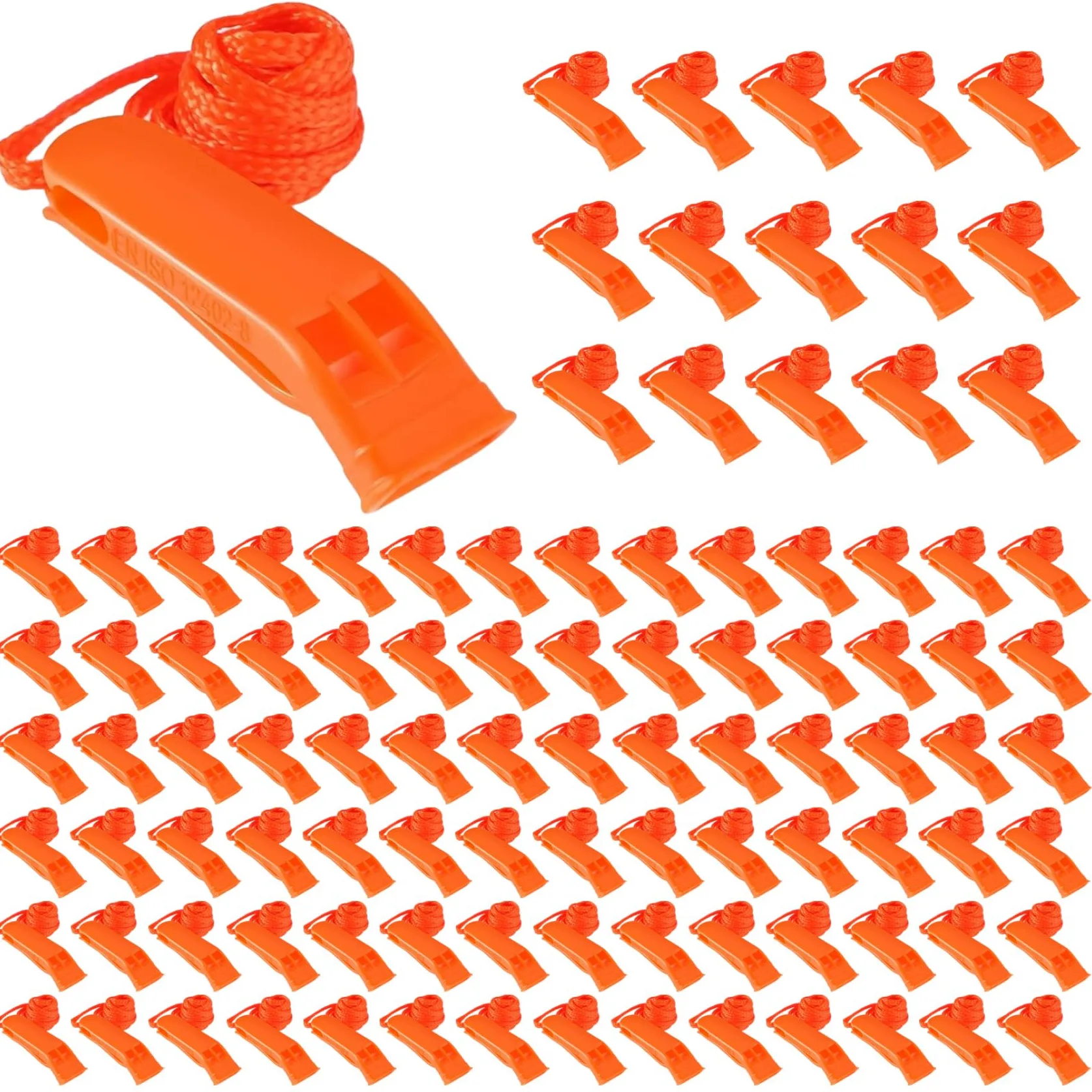 Silbato de Emergencia 100PCS Silbato de Seguridad de plástico Ruidoso con cordón Equipo de Supervivencia para Kayak, canotaje, Barco de Pesca, Camping, Senderismo, Caza