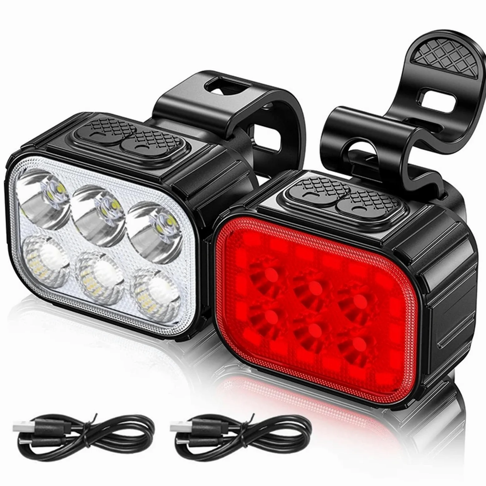 Juego De Luces Para Bicicleta Juego de luces traseras y delanteras for bicicleta, faro trasero for ciclismo con carga USB, 6/24 cuentas, lámpara impermeable de aleación de aluminio for bicicleta Luces
