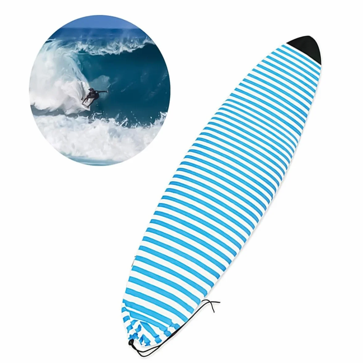 Sarini Funda para calcetín de tabla de surf, bolsa elástica de secado rápido con cierre de cordón, protector de nariz acolchado, accesorios de surf