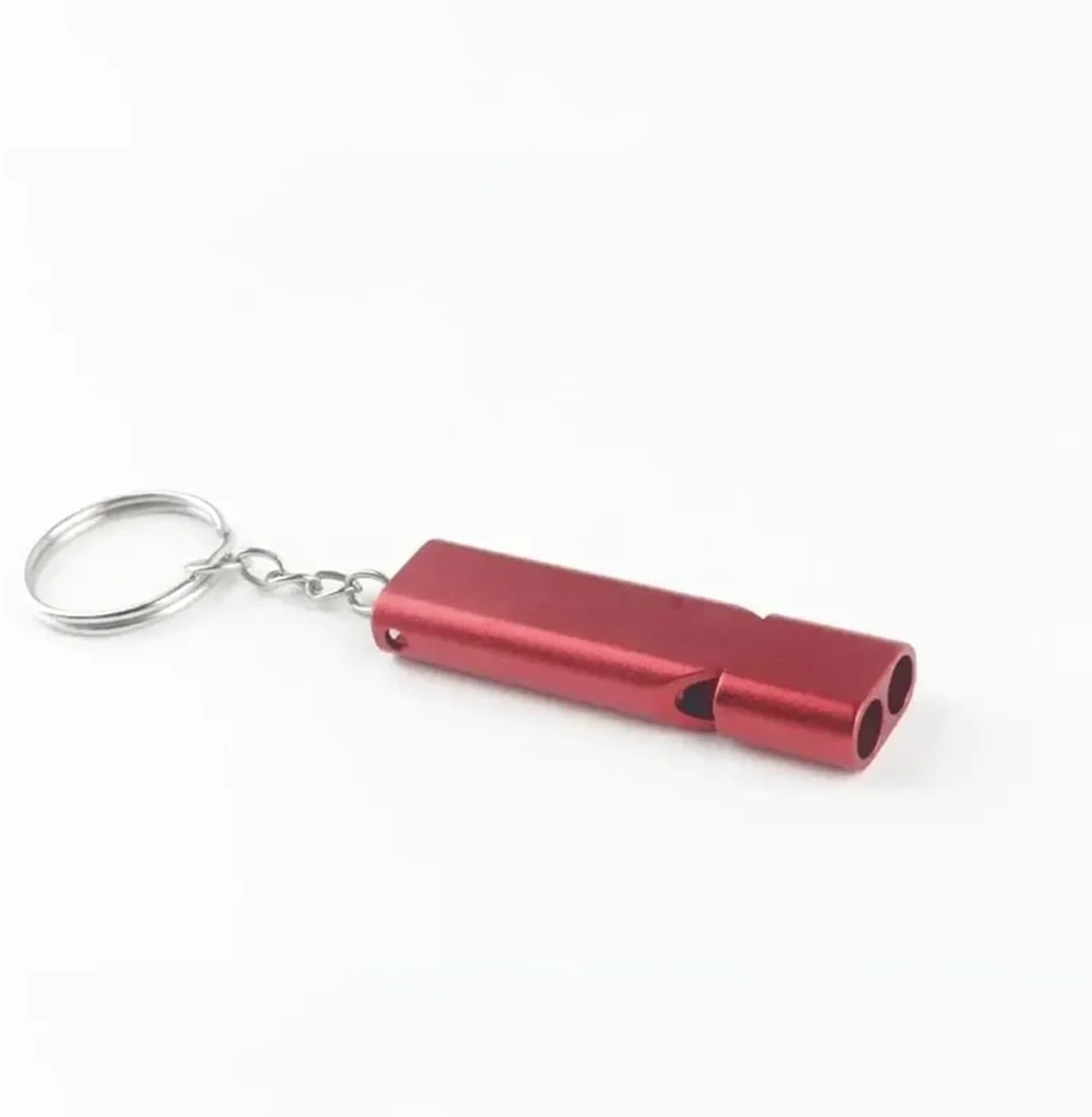 Silbato de supervivencia de emergencia, silbato de seguridad de alto decibelio, silbato de aluminio de doble tubo con llavero, silbato fuerte portátil para senderismo, camping, actividades al aire