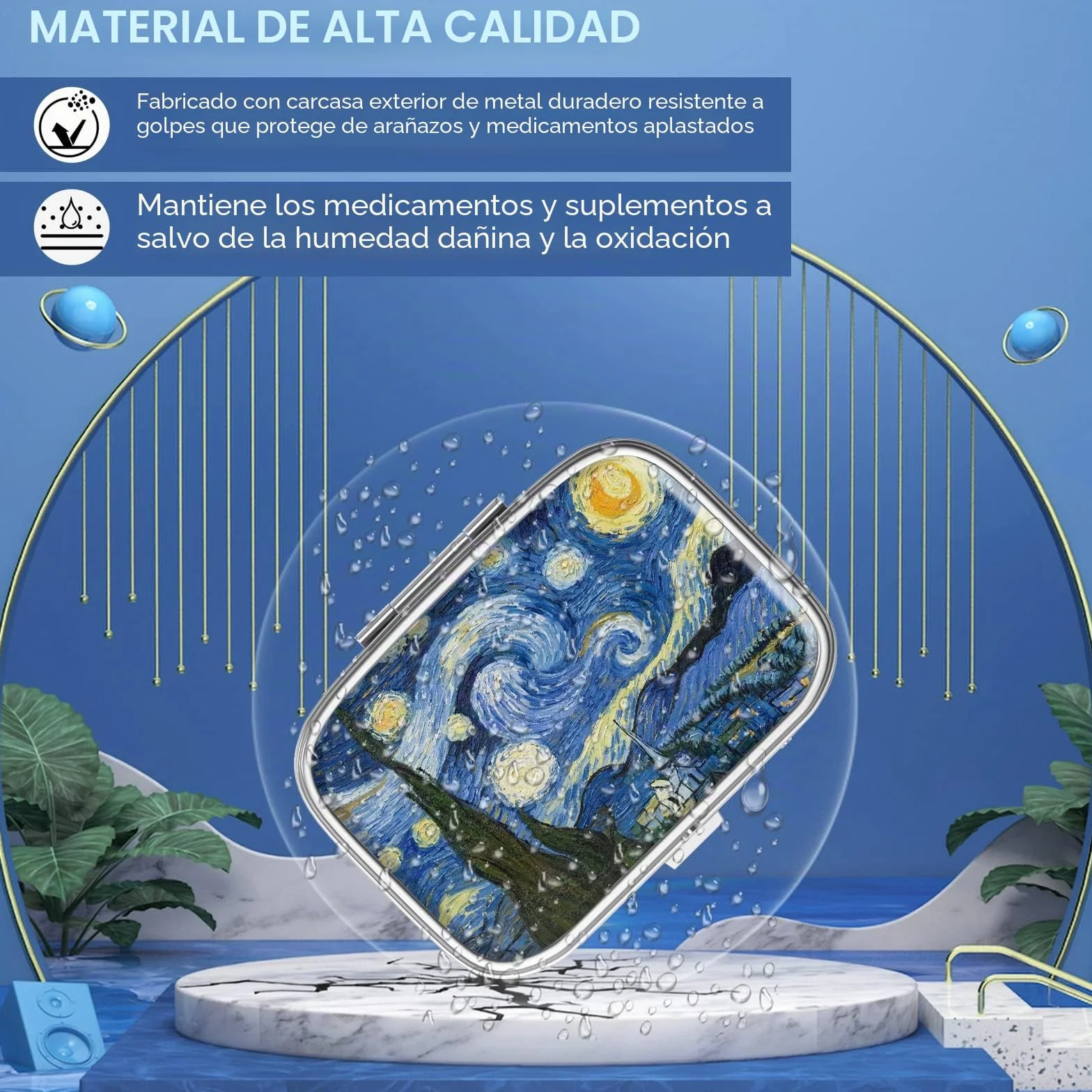 Pastillero de metal 2 compartimentos portátil para medicinas organizador de vitaminas