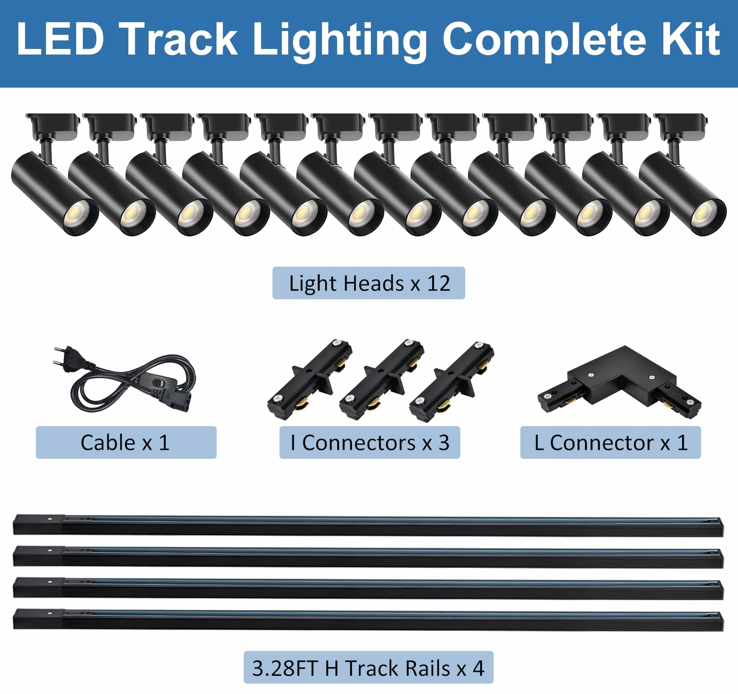 Kit de rieles LED 20W 6000K Blanco Frío Enchufe para sistema H