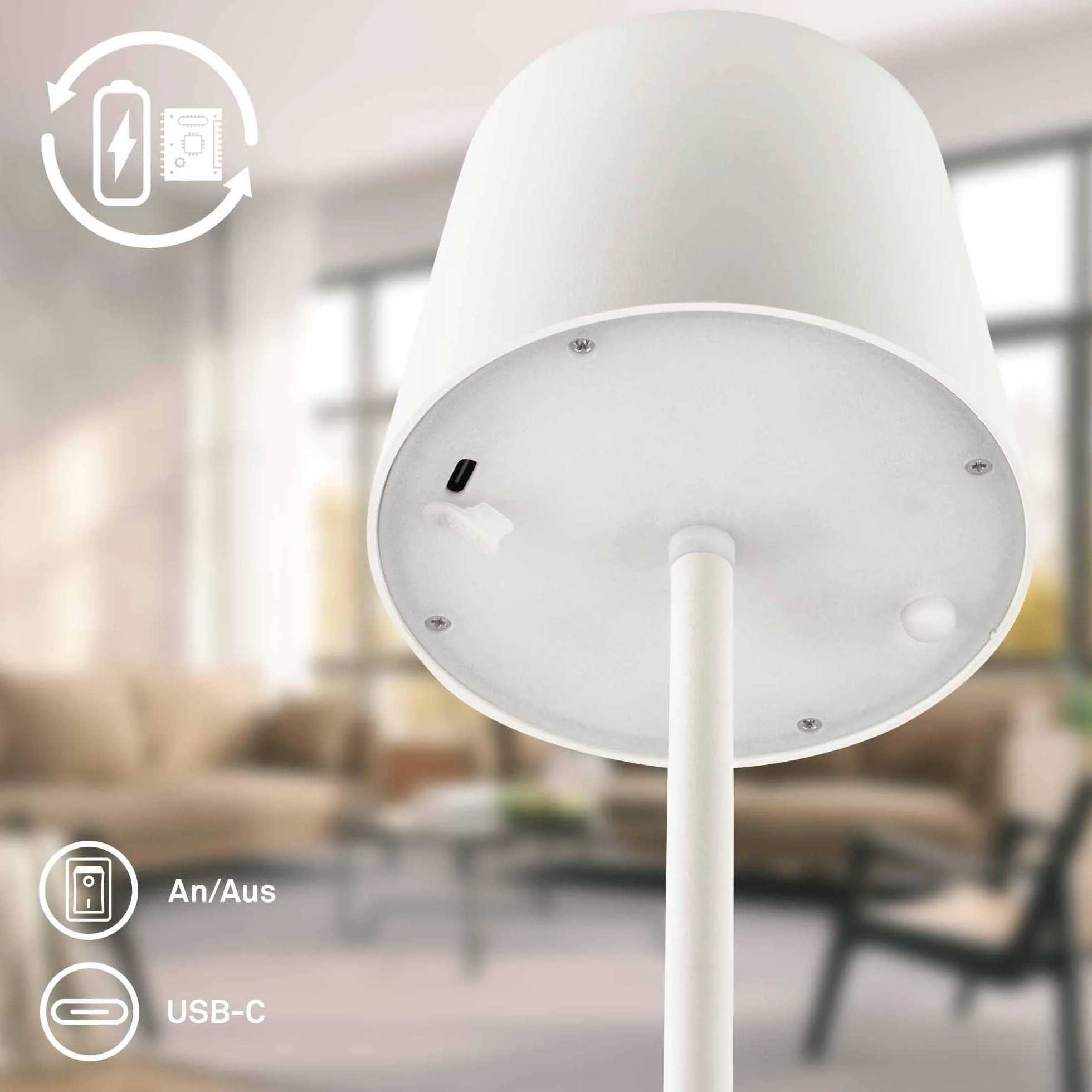 BRILONER Lámpara de mesa LED inalámbrica IP44 con sensor táctil regulable 11x33cm blanco antiguo