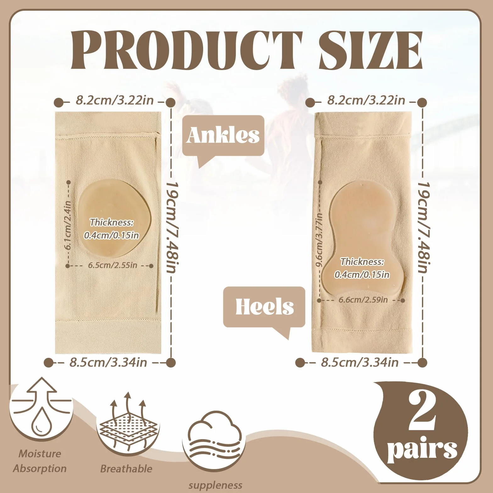 2 pares de calcetines protectores de talón con almohadilla de gel, manga acolchada para el tendón de Aquiles maleolar, calcetines acolchados para patinaje artístico, rodillos, botas, zapatos,