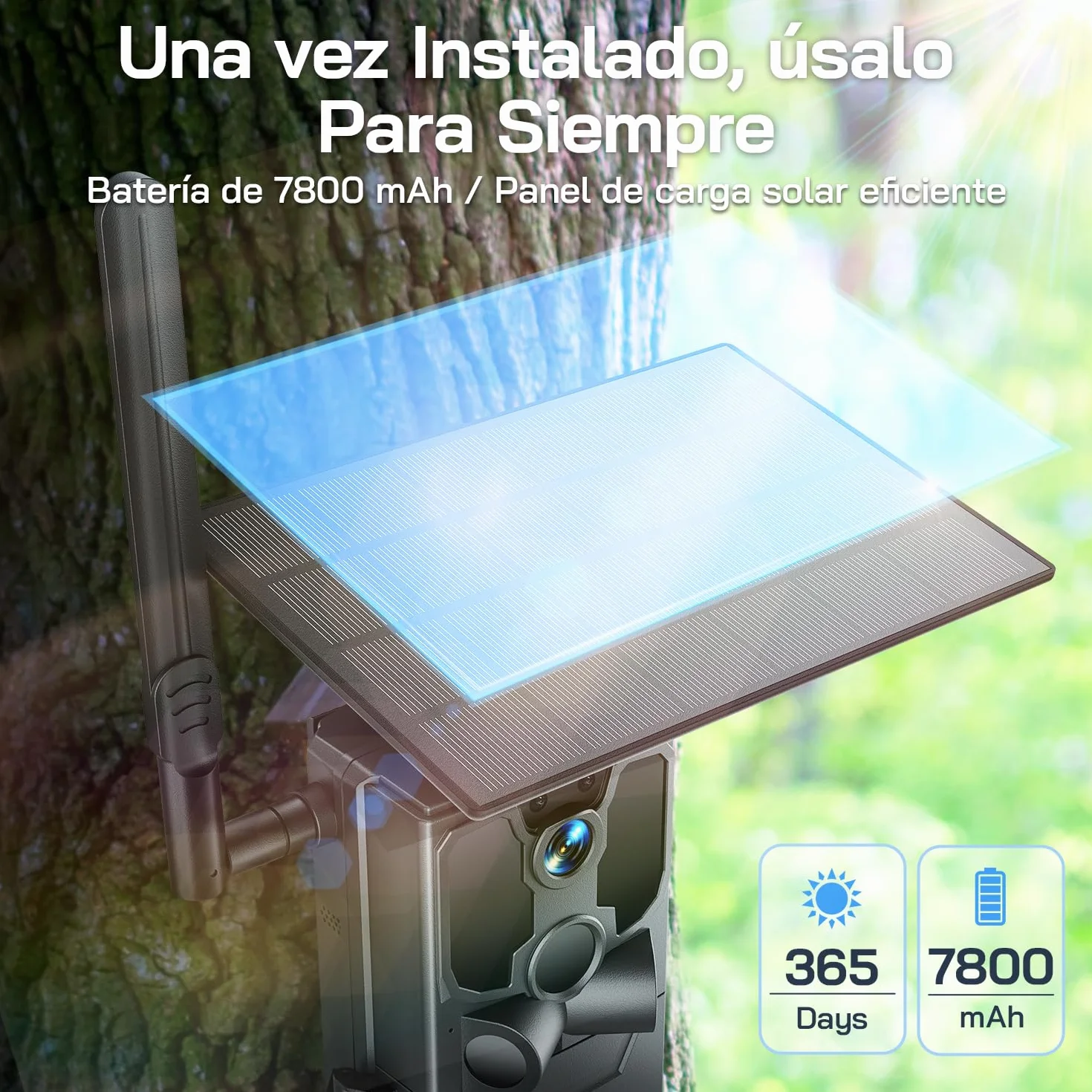 WOLFANG Cámara de Caza Solar, 4G LTE Camara Fototrampeo 2.5K con Detección PIR Nocturna por Infrarrojos Invisible, Alerta, Audio Bidireccional, IP66 para Vida Silvestre y Monitoreo de Seguridad, negro