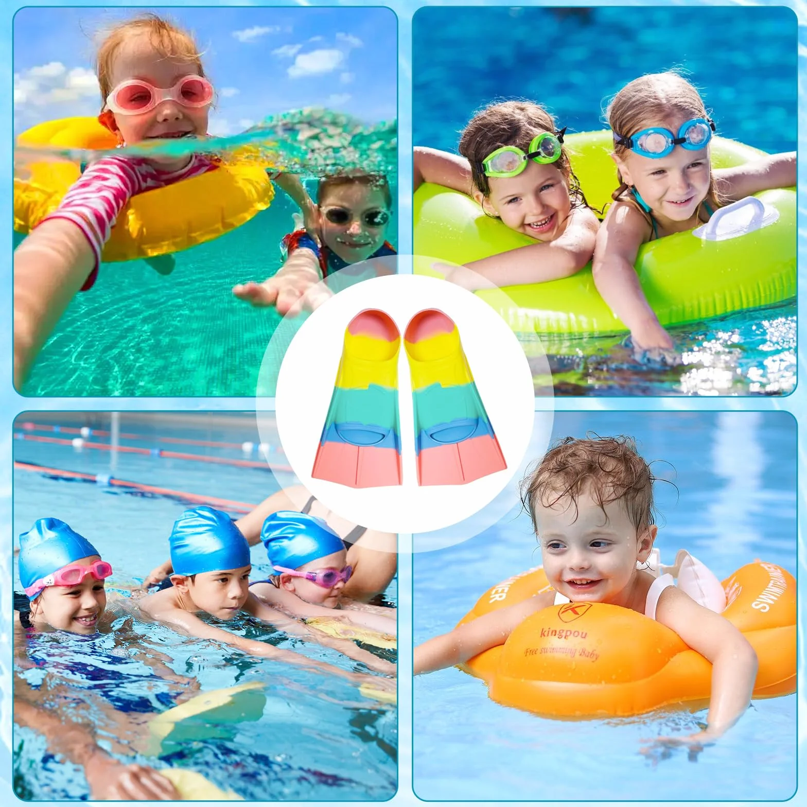 Aletas de natación para niños, 100% silicona, aletas de entrenamiento, aletas de natación para niños y adultos, entrenamiento de agua abierta, snorkeling