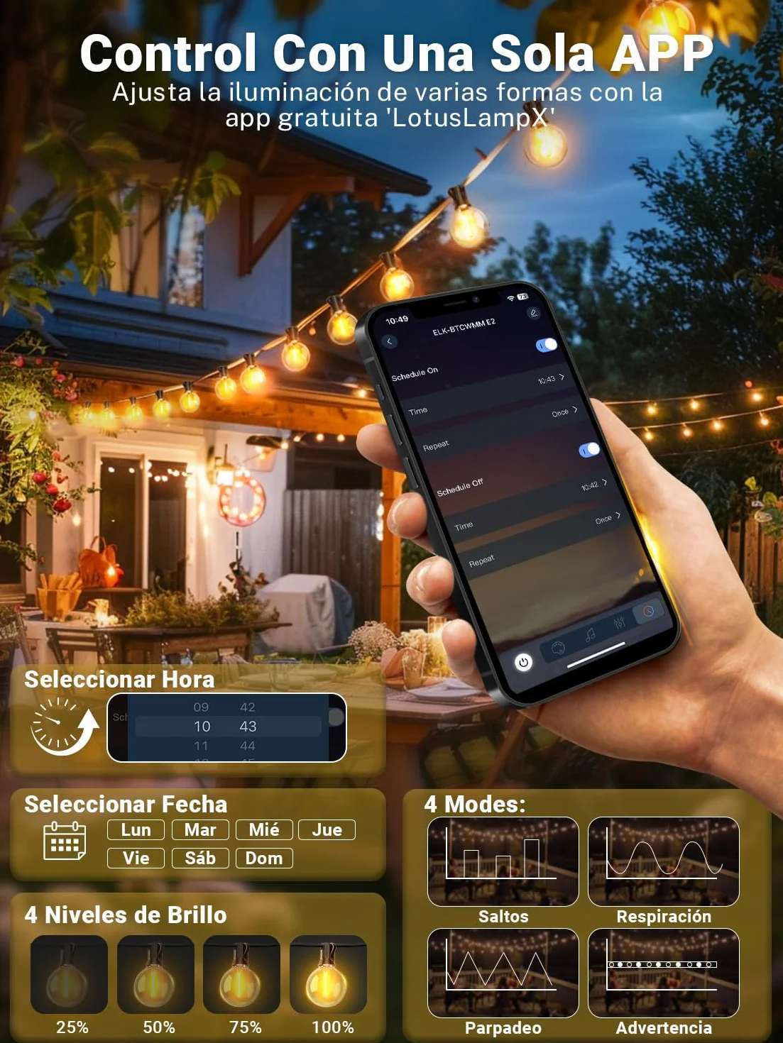 Guirnalda Luces Exterior 30M IP44 Led con Control App y Música Sync G40