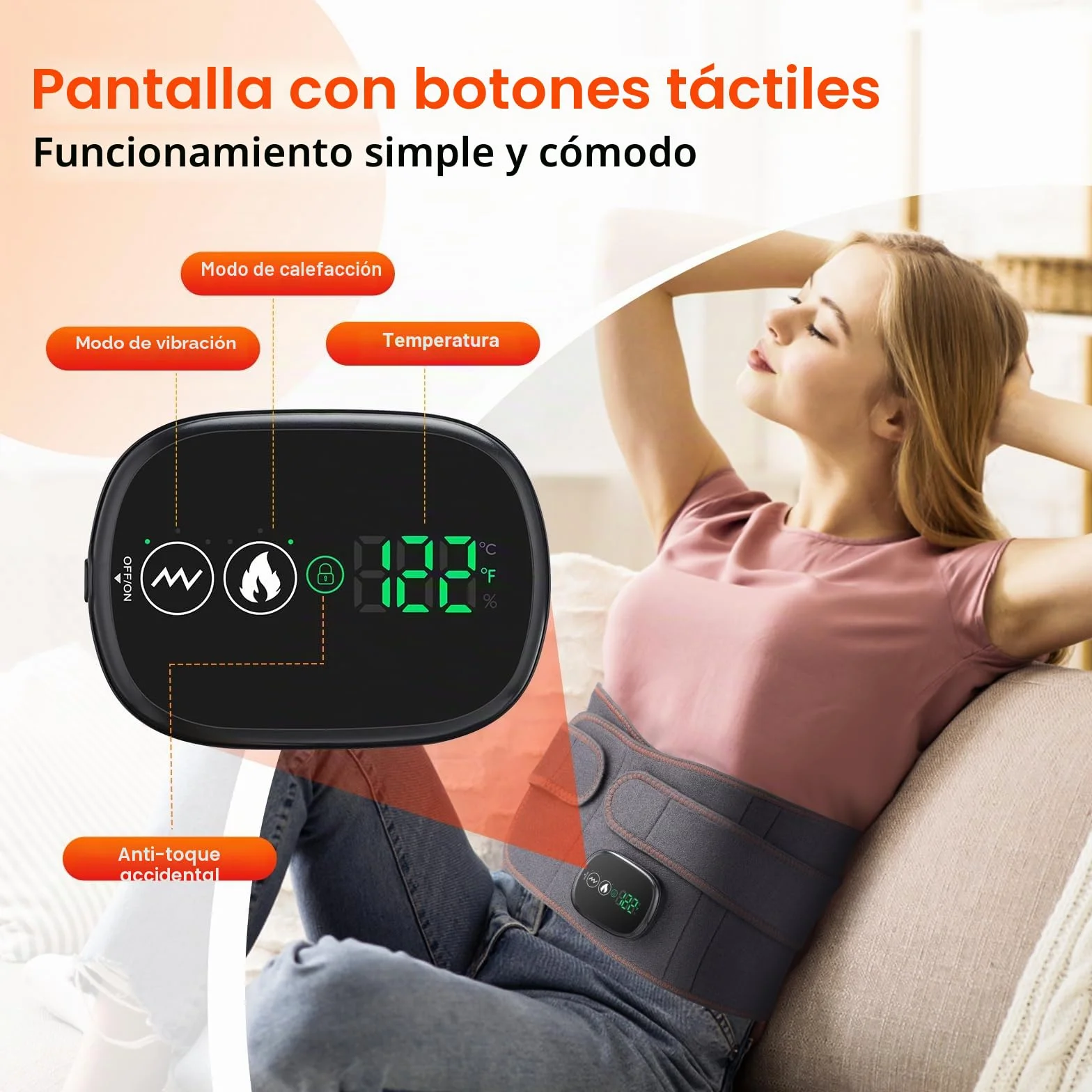 Almohadilla Eléctrica Para La Cintura, Cinturón Eléctrico Sin Cables Para La Espalda Con 3 Modos De Calefacción Rápida Y Masaje, Pantalla Táctil, Para Abdomen Con Batería Recargable 5000mAh