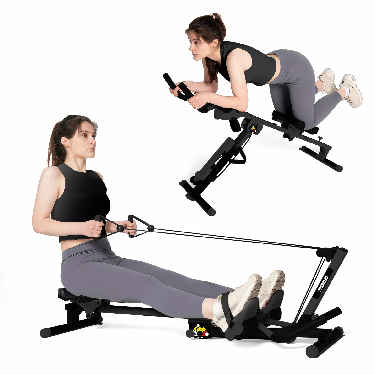 TODO 3 en 1 Maquina de Remo para Casa, Multifuncional Máquina Remo con 2 Intensidades Regulable, AB Maquina Abdominales Remo Fitness Silenciosa para Uso Doméstico, Máxima 120KG