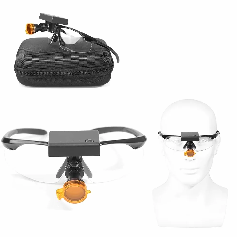 Faro delantero inalámbrico integrado de 5 W con filtro óptico para lupas binoculares
