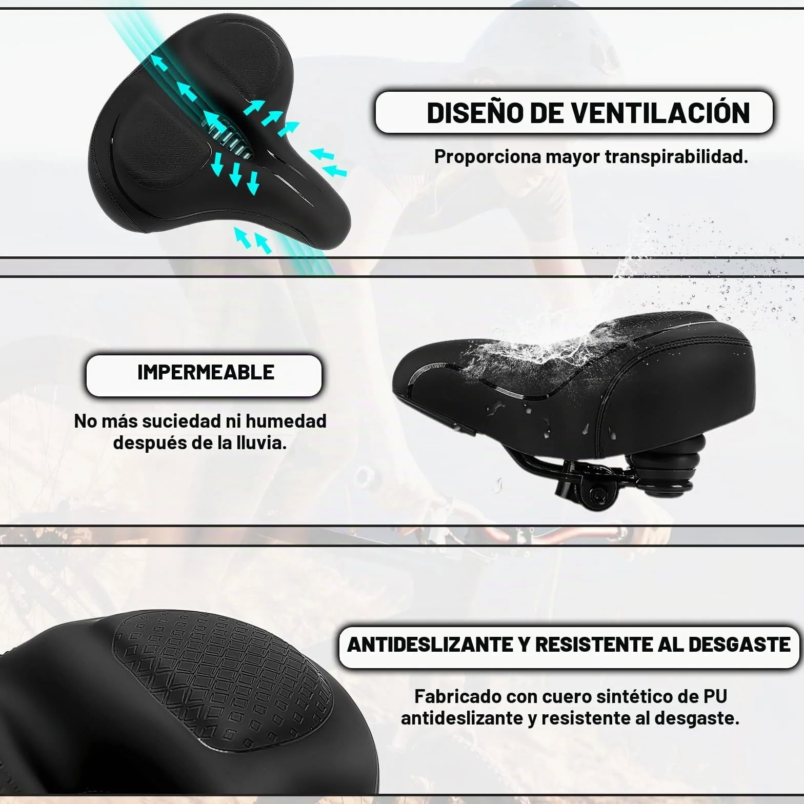 TONBUX Sillín Bicicleta Extra Grande, Sillín de Bicicleta Muy Cómodo Impermeable, Sillin Bici Ergonómico, Asiento de Bicicleta Transpirable para MTB/Bicicleta Urbana/Bicicleta de Carretera/Ebike