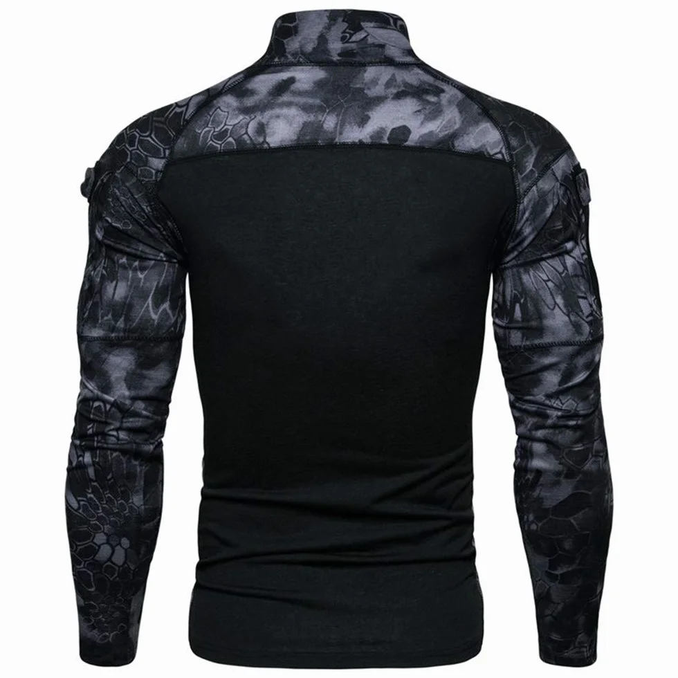 Camisa táctica de manga larga con cremallera 1/4 para hombre, estilo militar, camisa de combate con bolsillos, airsoft, caza, camping