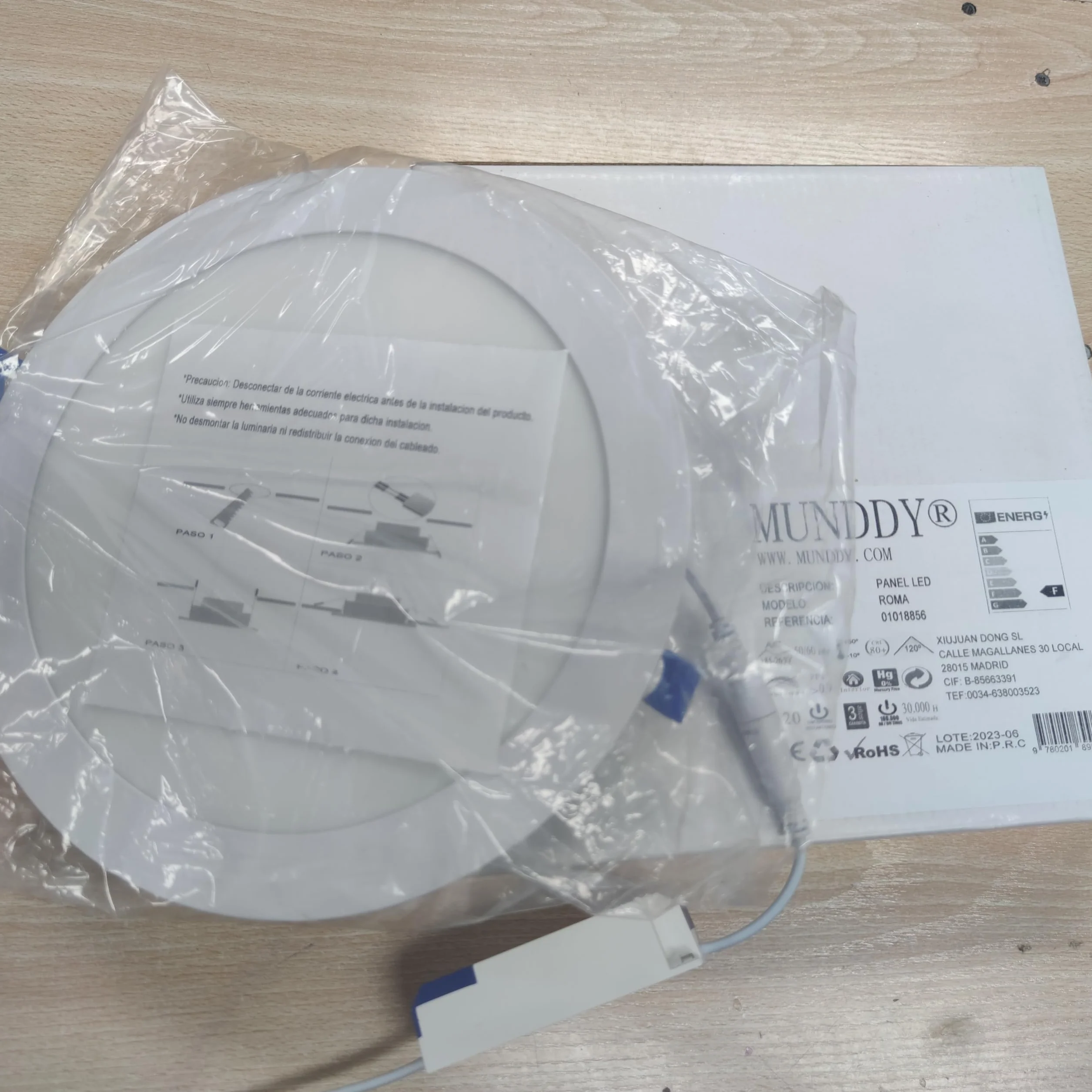 MUNDDY PACK DE 2 Downlight LED Panel Empotrable Redondo 6W 3000K Blanco Cálido Marco Blanco Driver Incluido