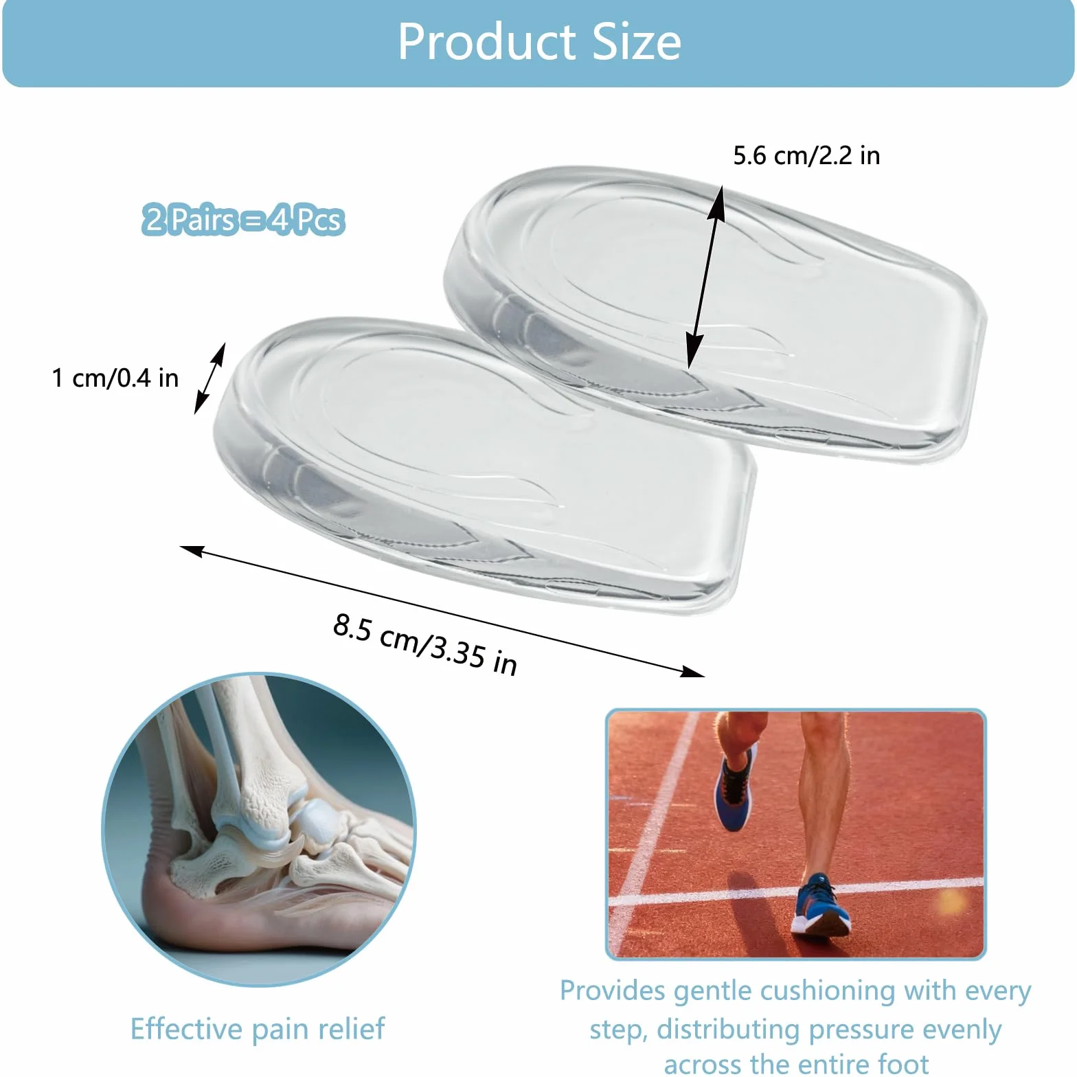 Taloneras Silicona Almohadill Transparente Fascitis Plantar Plantillas Elevadoras Gel Espolon Aumento Altura Alzas Zapatos Mujer Hombres 1 CM
