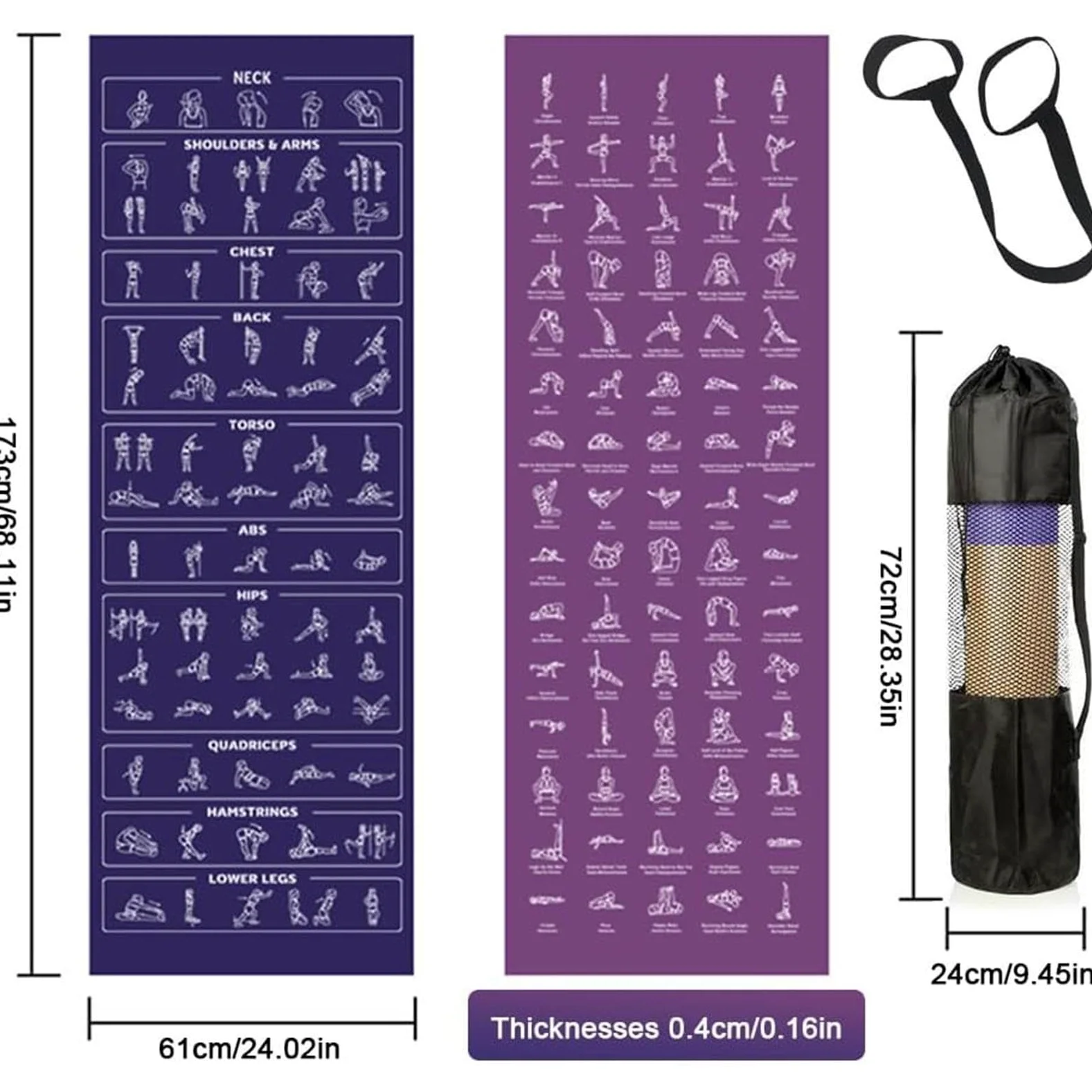 Esterilla Gruesa de Yoga Con Posturas Estiramientos Doble Cara | Esterilla Ancha de Yoga Gruesa para Hogar Viaje Gimnasio Pilates Fitness Deporte Equilibrio Entrenamiento Físico