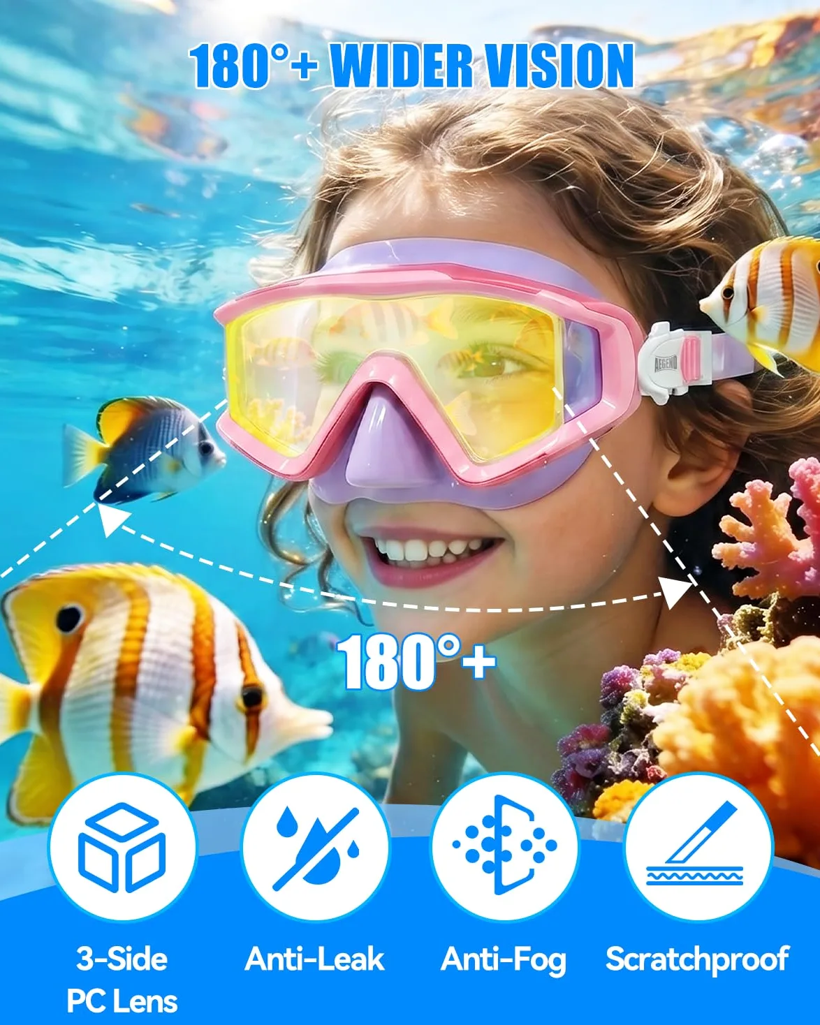 Aegend Gafas de natación para adultos y niños, gafas antivaho de visión amplia de 220° con bolsa de malla para interiores y exteriores, piscina, playa, natación