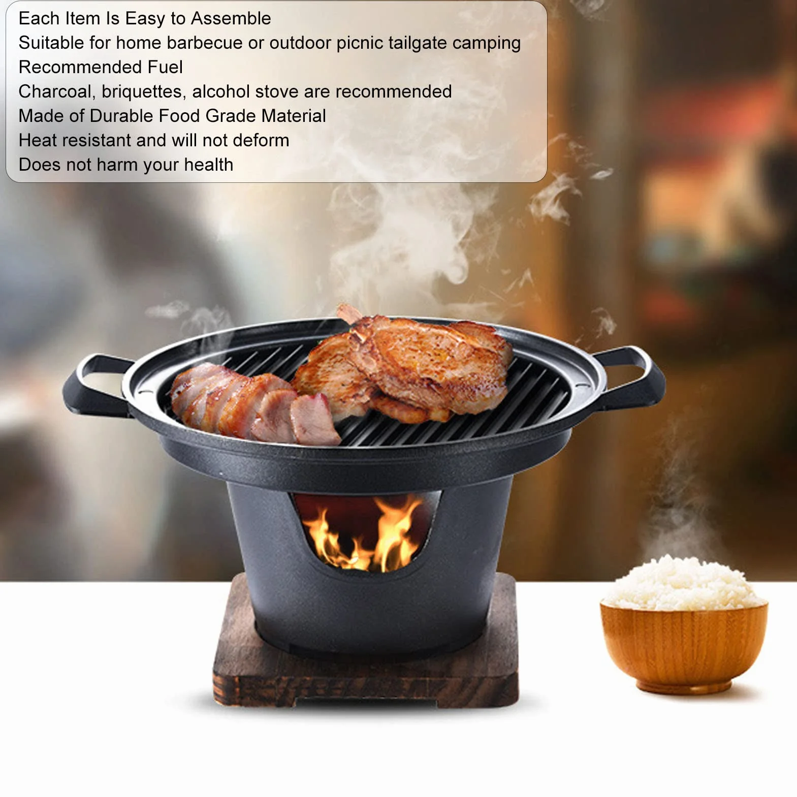 Parrilla portátil de carbón para interiores sin humo, barbacoa de mesa para picnic en casa y camping, equipo compacto de cocina al aire libre