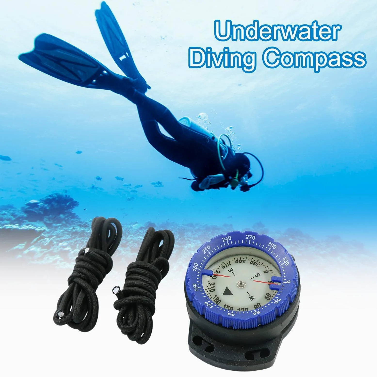 Brújula de buceo – Brújula impermeable subacuática con cuerda | Brújula de cuerda elástica de 50 m | Brújula brillante para deportes acuáticos con ventana lateral | Accesorios de buceo