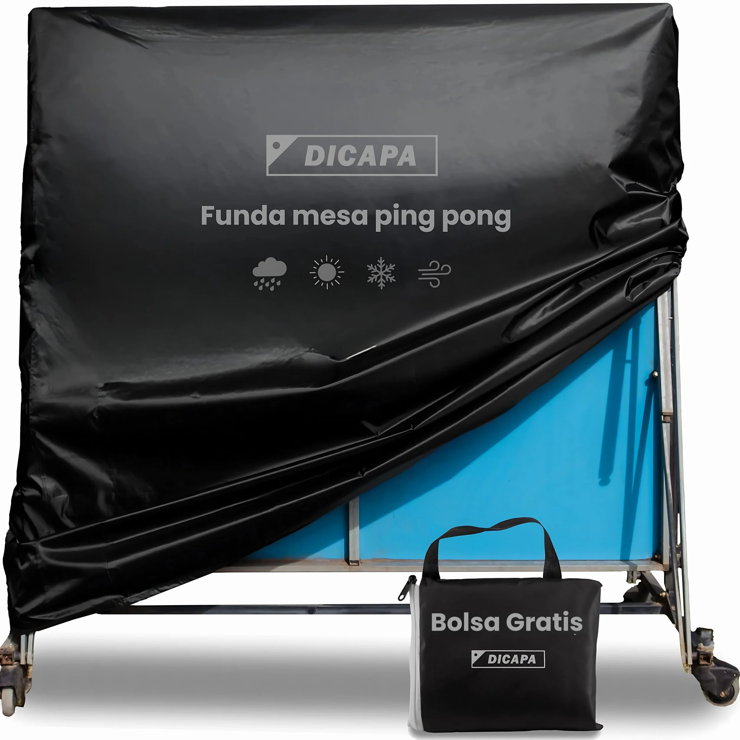 DICAPA Funda Mesa Ping Pong Exterior 165x70x165 cm Impermeable Resistente (Negro)