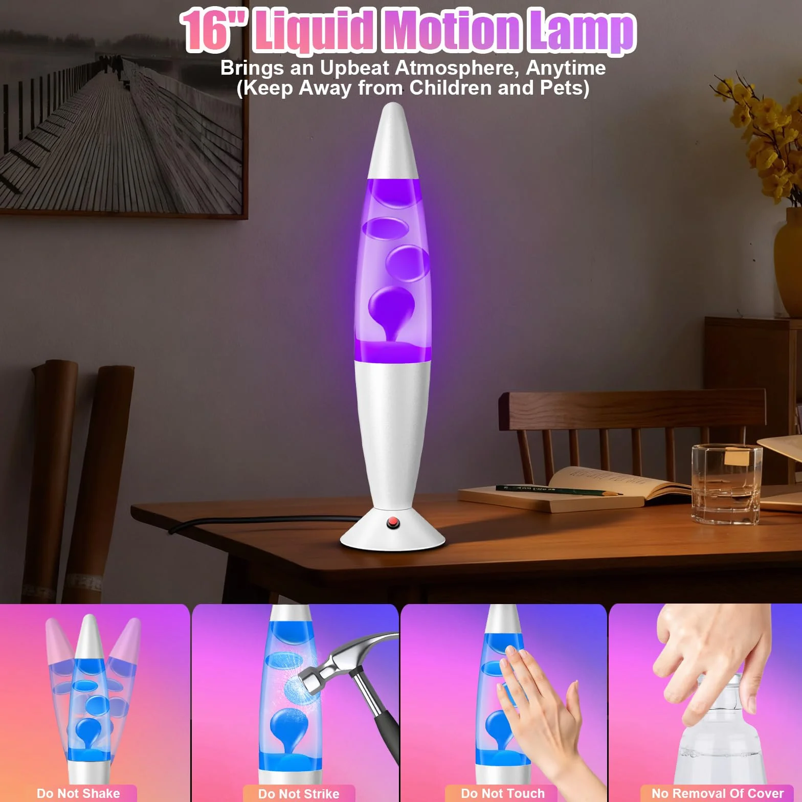 Lámpara de Movimiento Líquido 16" con Control Remoto, 17 Cambios de Color, Blanco Plateado